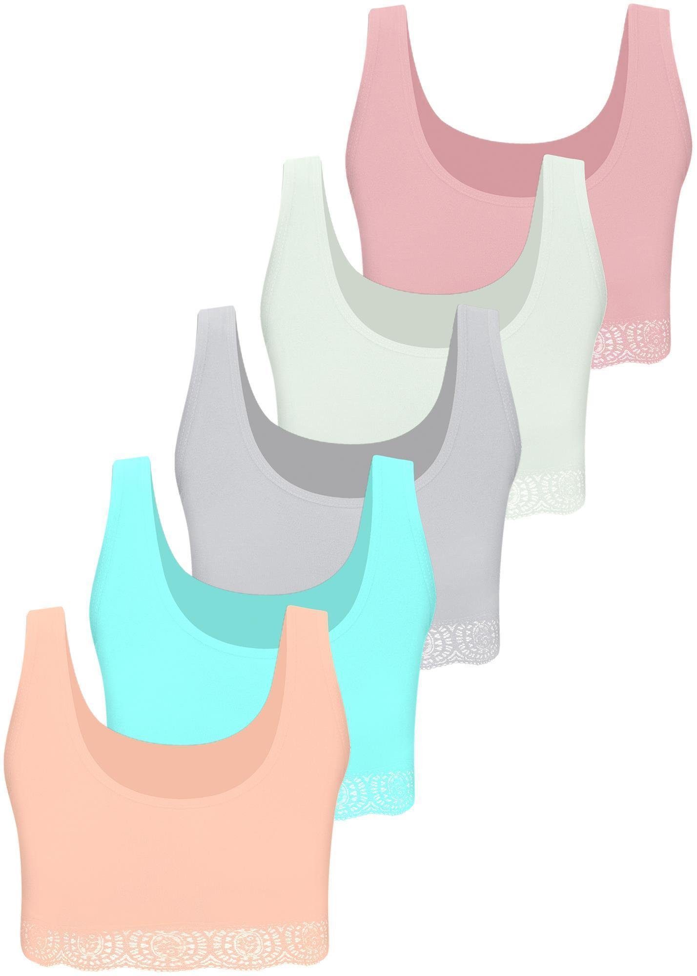 LOREZA Bustier 5er Set Mädchen Bustier BH - Spitze - Bunt (Set, 5-tlg., 5er-Pack)