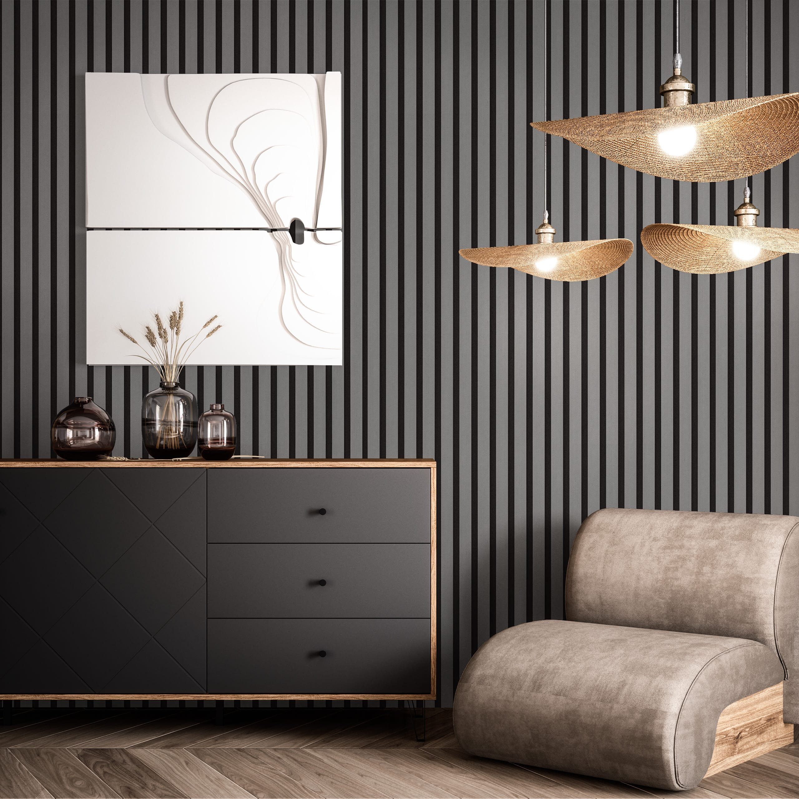 Newroom Vliestapete Berrin Grau Tapete Mustertapete Holzpaneele, Wandpaneele, Lamelle, strukturiert, Holzwand – Bild 5 von 5