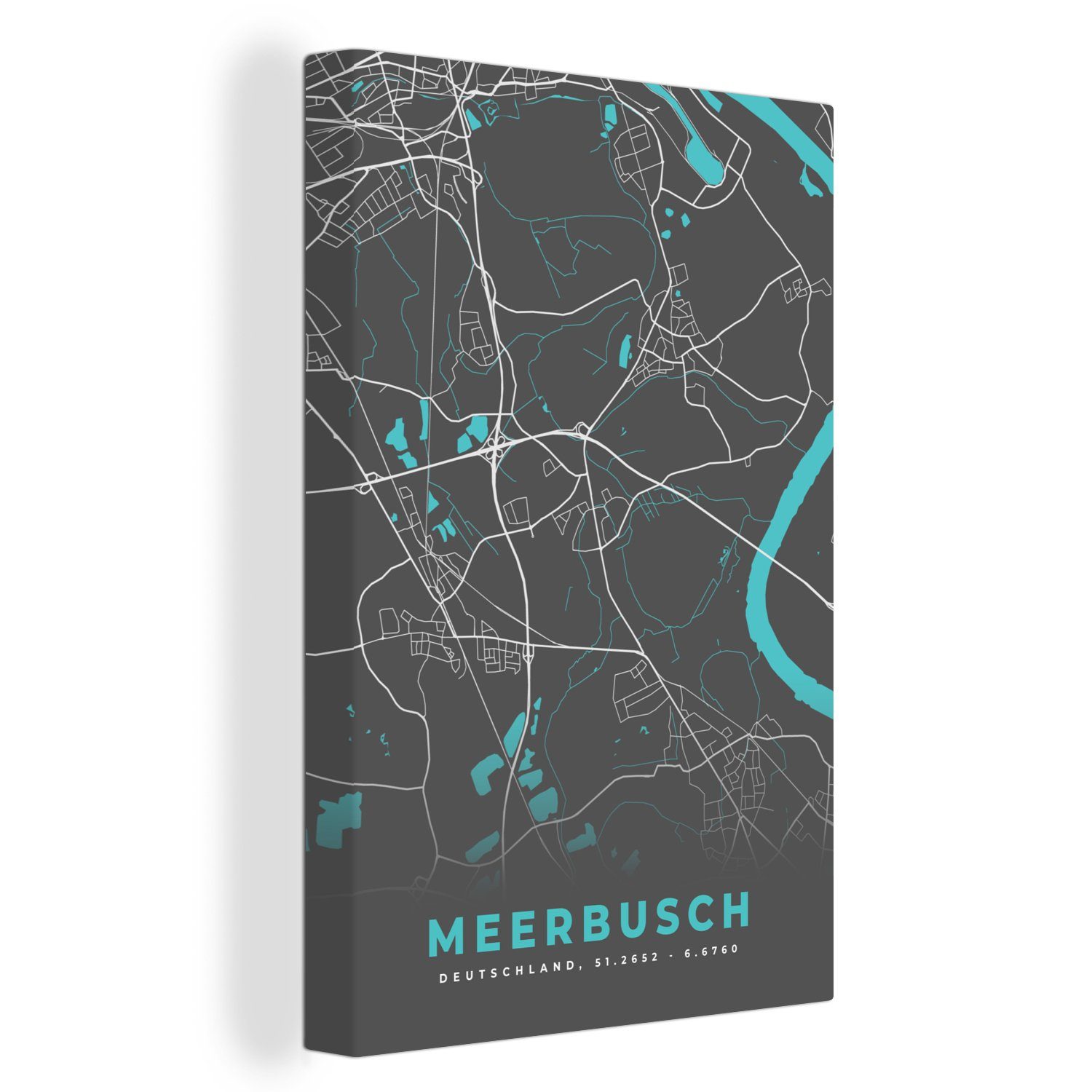 OneMillionCanvasses® Leinwandbild Blau - Deutschland - Karte - Stadtplan - Meerbusch, (1 St), Leinwandbild fertig bespannt inkl. Zackenaufhänger, Gemälde, 20x30 cm