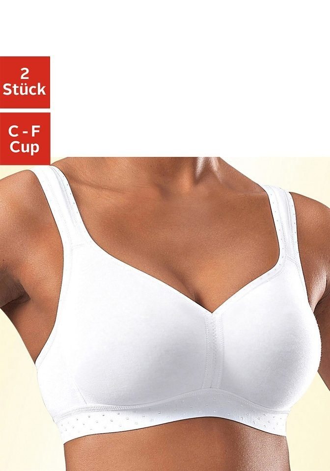 petite fleur by Lascana Entlastungs-BH, BH ohne Bügel, Baumwoll-BH, Soft-BH (Packung, 2 Stück) mit breiten Trägern, große Größen, bequemer BH