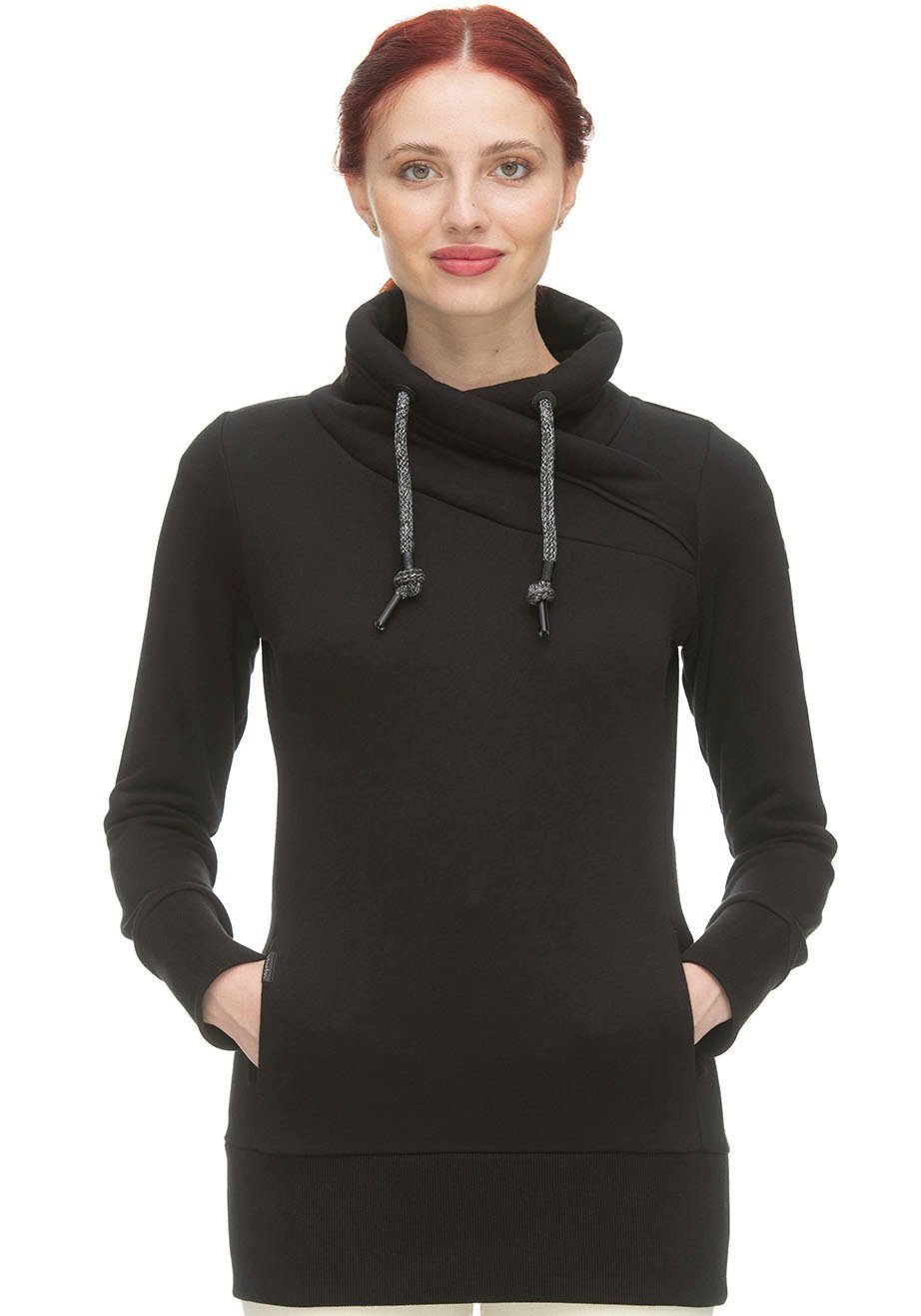 Ragwear Sweatshirt NESKA mit asymetrischem Schalkragen BLACK