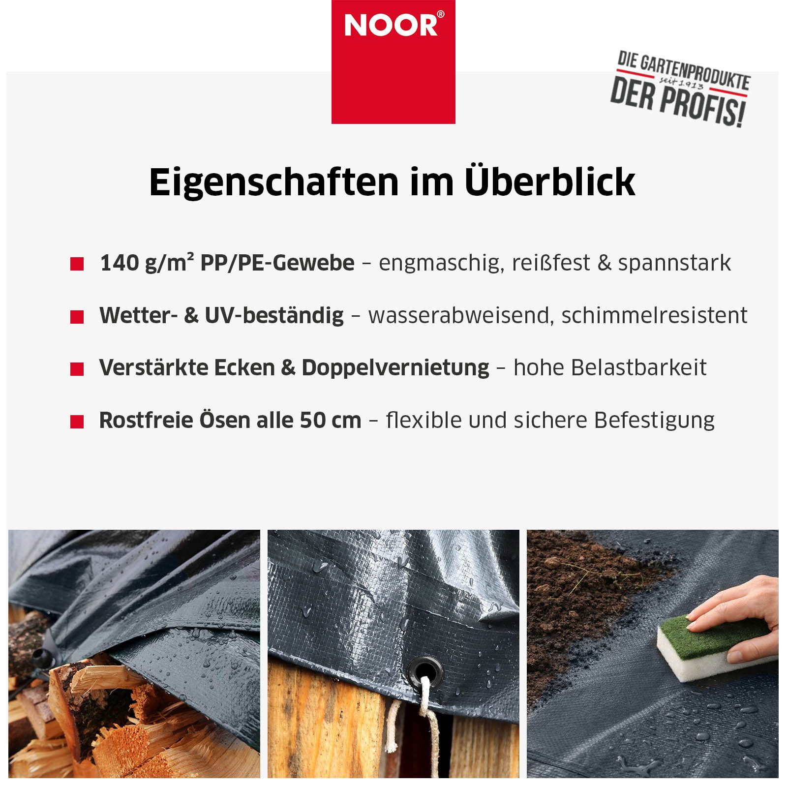 NOOR Schutzplane PROFI - reißfeste Universal-Abdeckplane - 140g/m², Gewebeplane für den Außenbereich, Garten, Baustelle & Camping – Bild 4 von 5