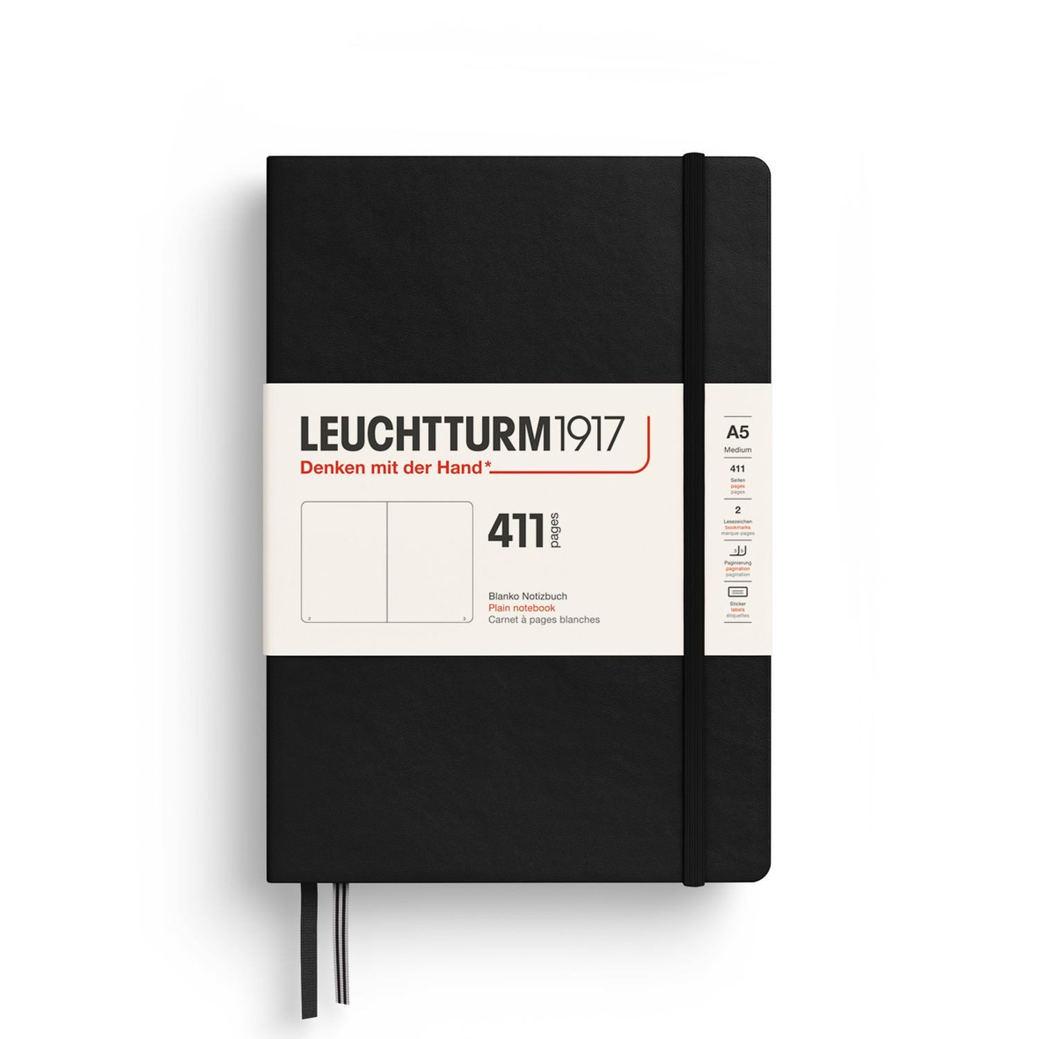 Leuchtturm1917 Notizbuch 411 Medium A5 Hardcover Schwarz Blanko