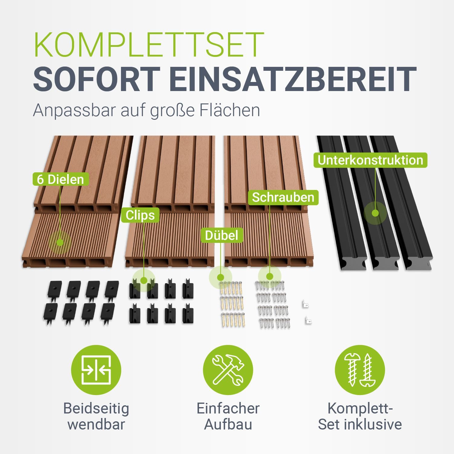 Juskys Terrassendielen, 4 m², BxL: je 14.6x220 cm, (12-St., 4 m), 4m² Fläche, Witterungsbeständig, Raue Oberfläche, 330 kg/m² belastbar