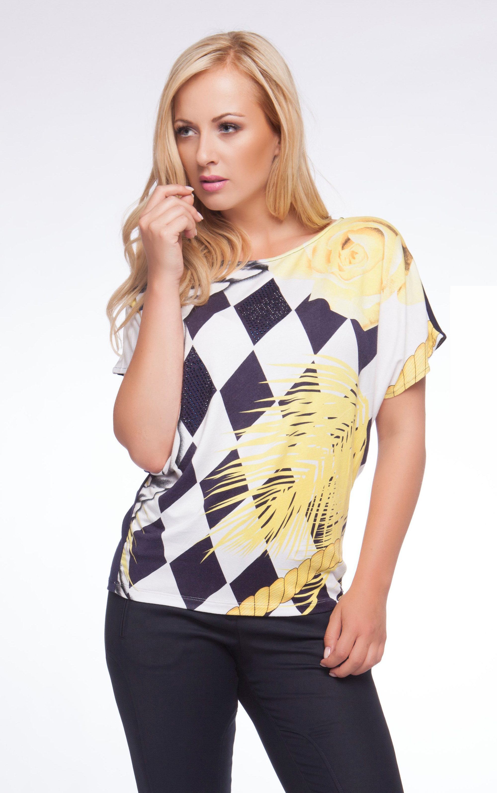 Passioni Tunika mit grafischem geometrischem Print mit gelben Blumen