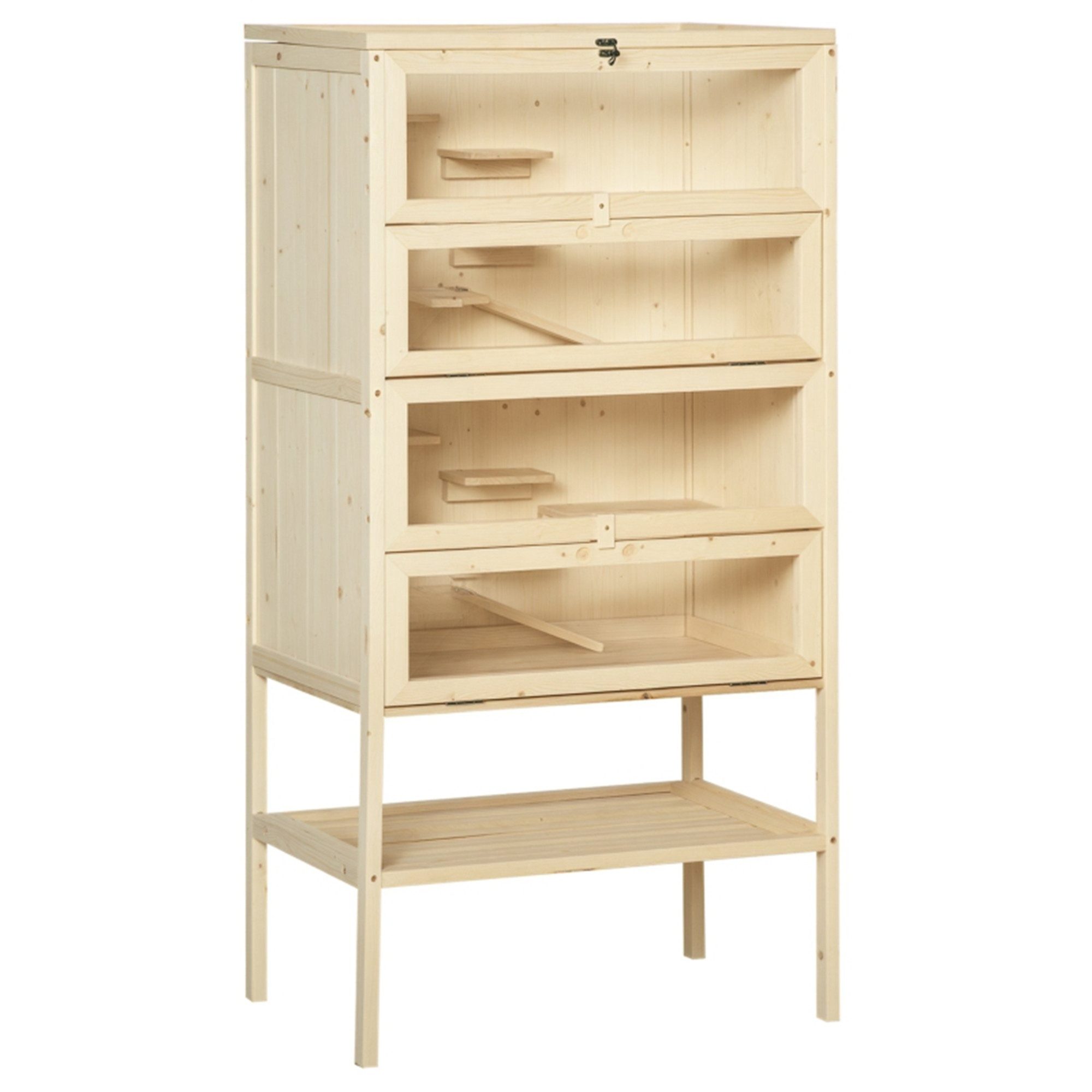 MC Star Kleintierkäfig Hamsterkäfig aus Holz 5 Etagen Nagarium Nagerkäfig Kleintierkäfig, mit Gitterdach Rampen, Holzkäfig Mäusekäfig groß Käfig