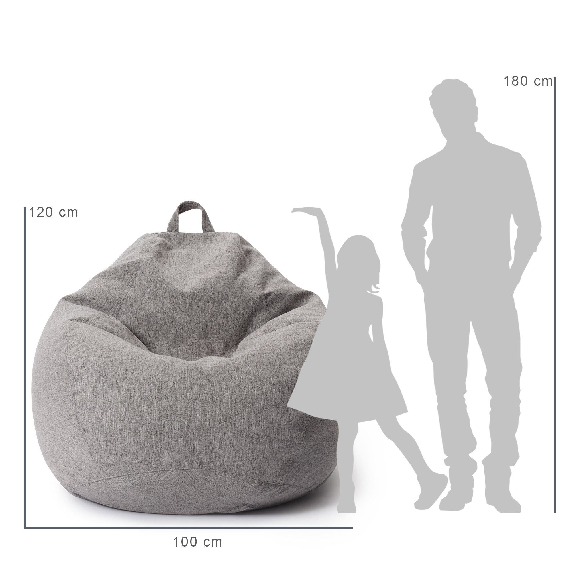 Lumaland Sitzsack Comfort Volumen, Hellgrau Bean 100x120x50cm Bodenkissen XXL 315L Gaming Lounge Sitzkissen Line waschbar Bag