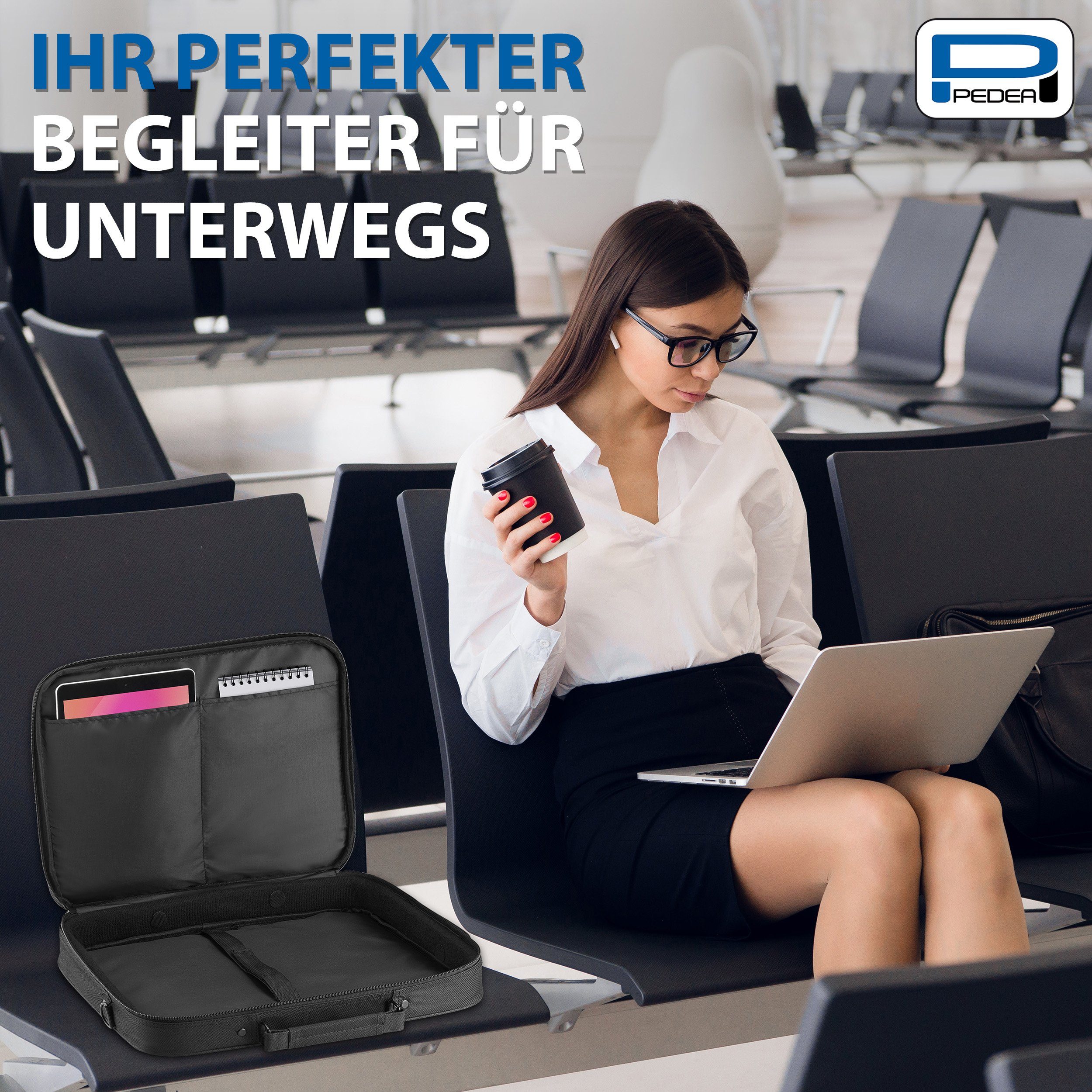 PEDEA Laptoptasche FAIR Notebooktasche für 13,3 / 15,6 / 17,3 Zoll (Laptopfach: 38,5 cm x 28 cm x 4,5 cm (BxHxT), bis 15,6 Zoll (39,6 cm) Schutzrahmen, wasserabweisend, Schultergurt