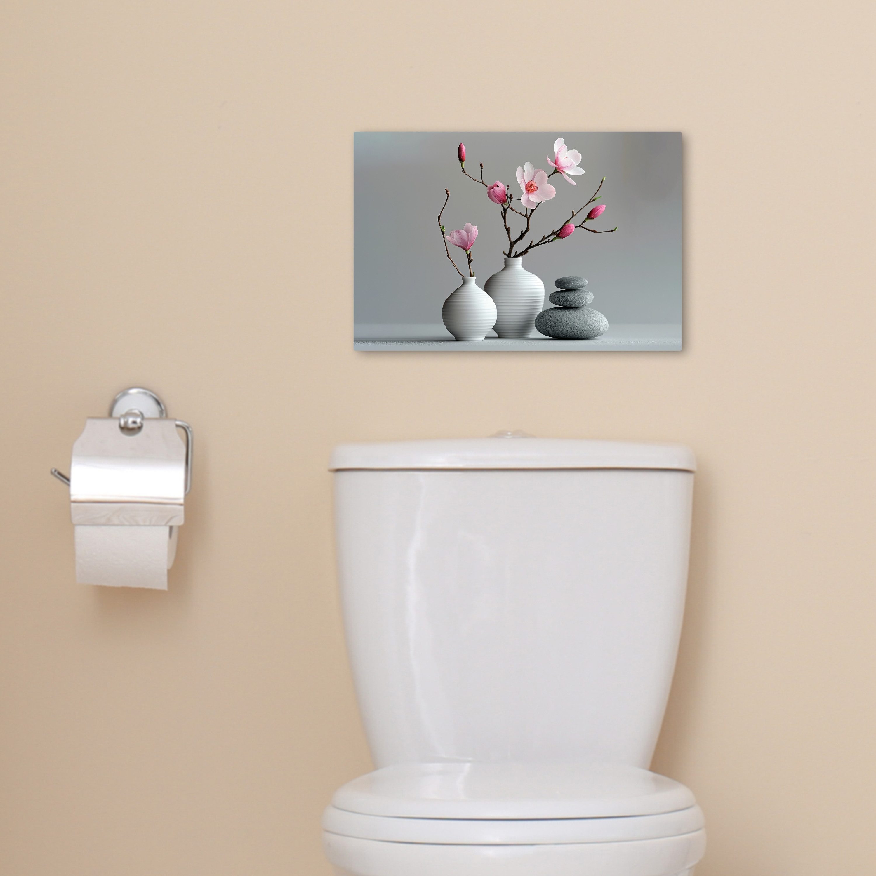 OneMillionCanvasses® Leinwandbild Magnolie - Blumen - Rosa - Zen-Steine, Fotodruck (1 St), Badezimmer Deko, Bilder WC, Toilette Wanddeko 20x30 cm – Bild 5 von 5