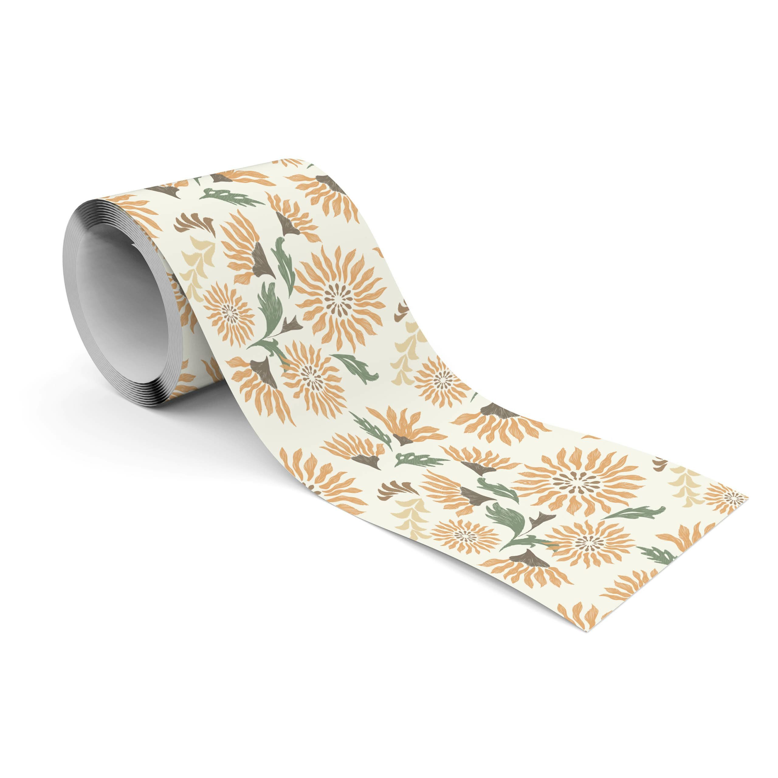 Muralo Bordüre Wandbordüre selbstklebend Blumen – Tapetenbordüre Wohnzimmer, floral, Retro-Blüten in Beige auf Creme, 10 x 300 cm, abriebfest, abwischbar