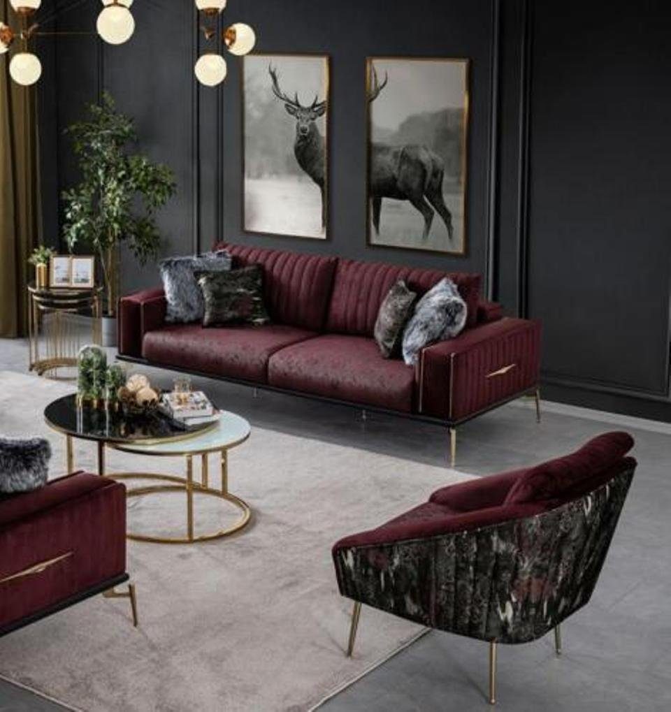 JVmoebel Sofa, Sofagarnitur 31 Sitzer Dreisitzer Sofa Sessel Stoff Rot Modern