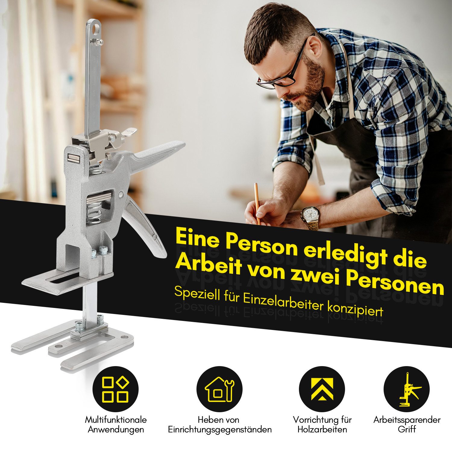 Clanmacy Plattenheber Handwerkzeugheber 2/4 Stück arbeitssparender Wagenheber Bis 150Kg, 4-tlg.] – Bild 5 von 5