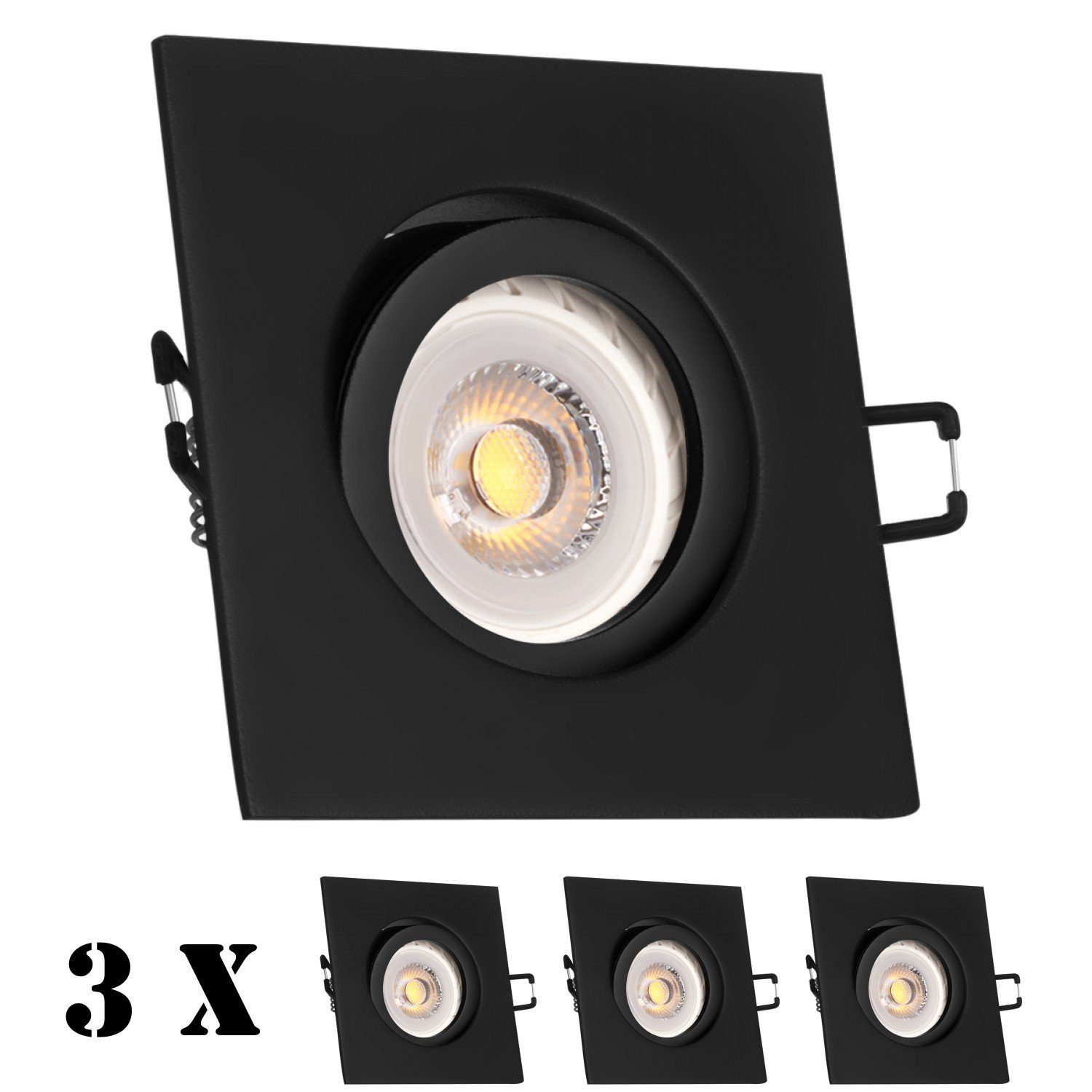 GU10 LED Markenstrahle Set schwarz matt LEDANDO Einbaustrahler LED COB LED 3er mit Einbaustrahler