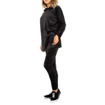 Ital-Design Freizeitanzug Damen Freizeit, Kapuze Stretch Zweiteiler in Schwarz