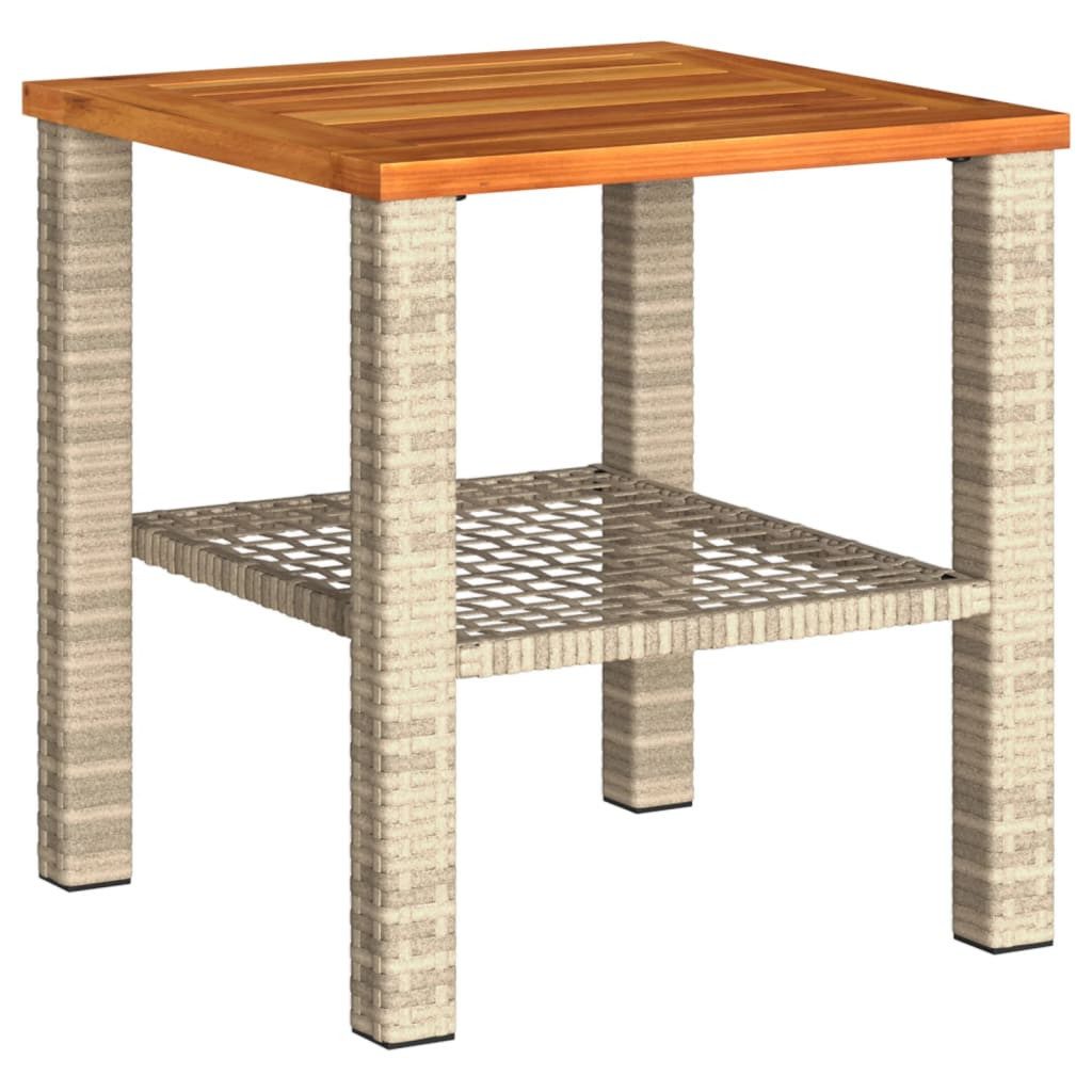 vidaXL Gartentisch 40 x 40 x 42 cm Gartentisch Beige 40x40x42 cm Polyrattan Akazienholz