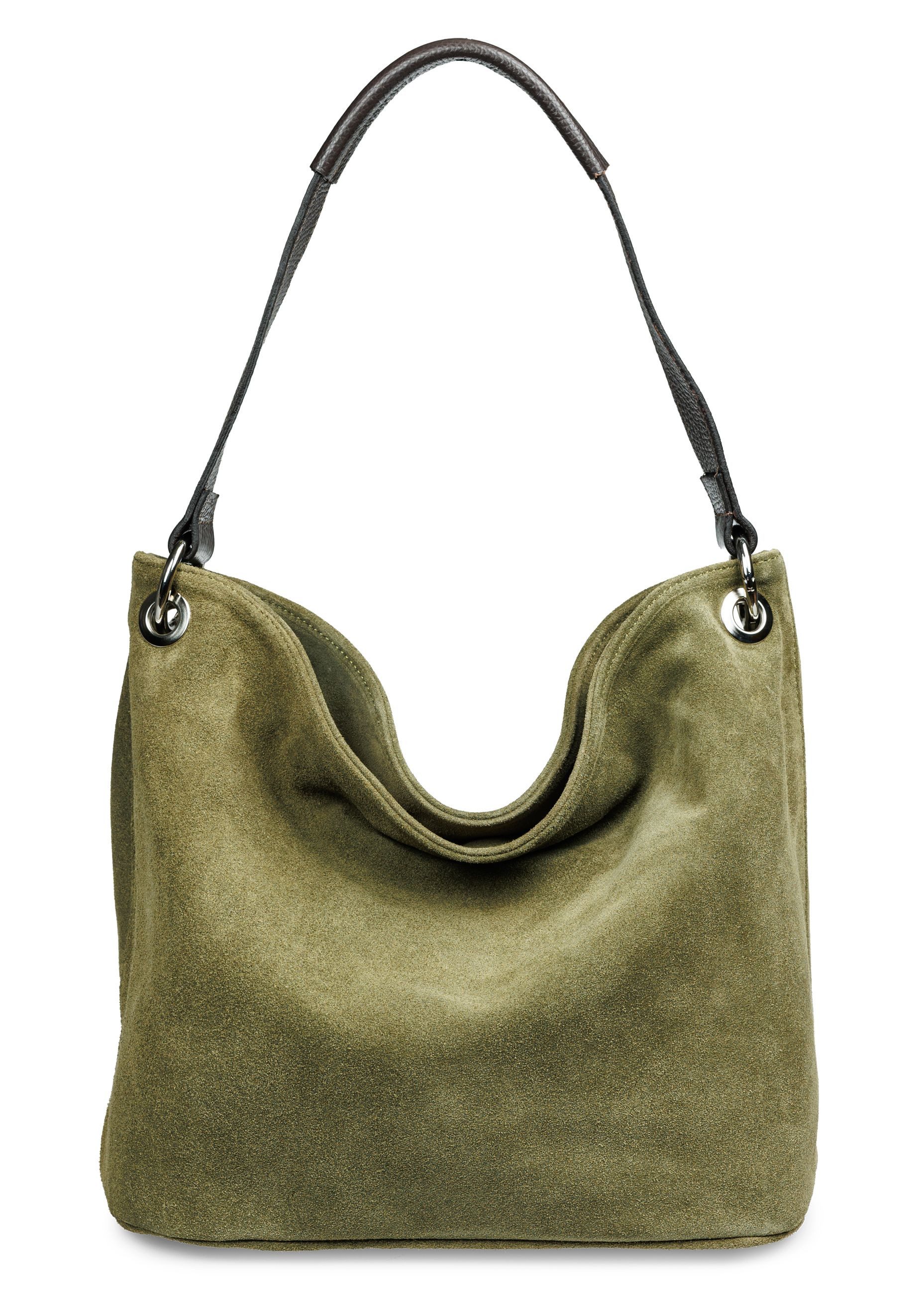 Caspar Schultertasche Damen Veloursleder Handtasche Klassisch - PREMIUM LINE - Modell No.580, 100% italienisches Leder, samtig weich, angenehmer Tragekomfort