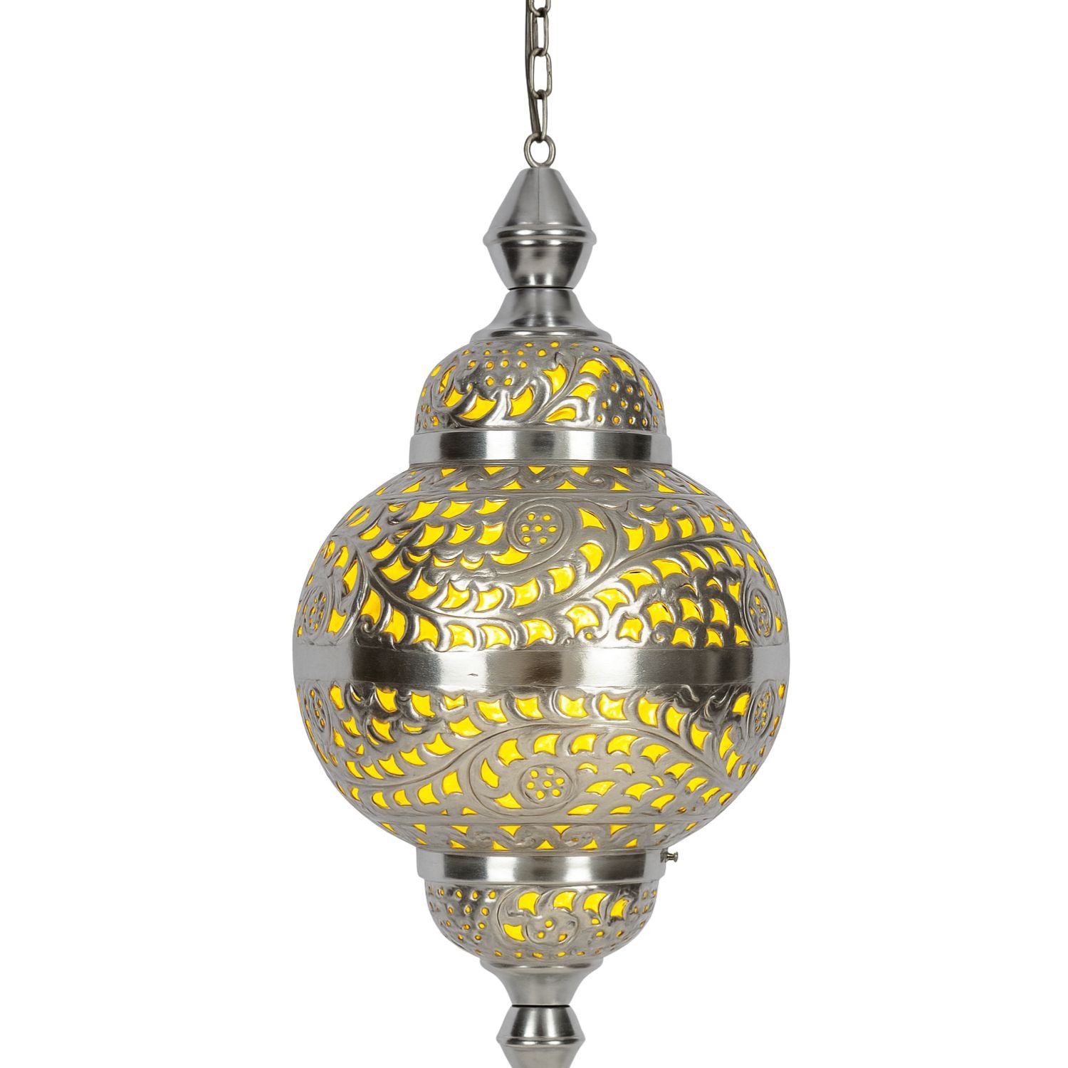 Marrakesch Orient & Mediterran Interior Pendelleuchte Fahda Silber Hängeleuchte, Orientalische Lampe handgefertigt 50cm, Handarbeit