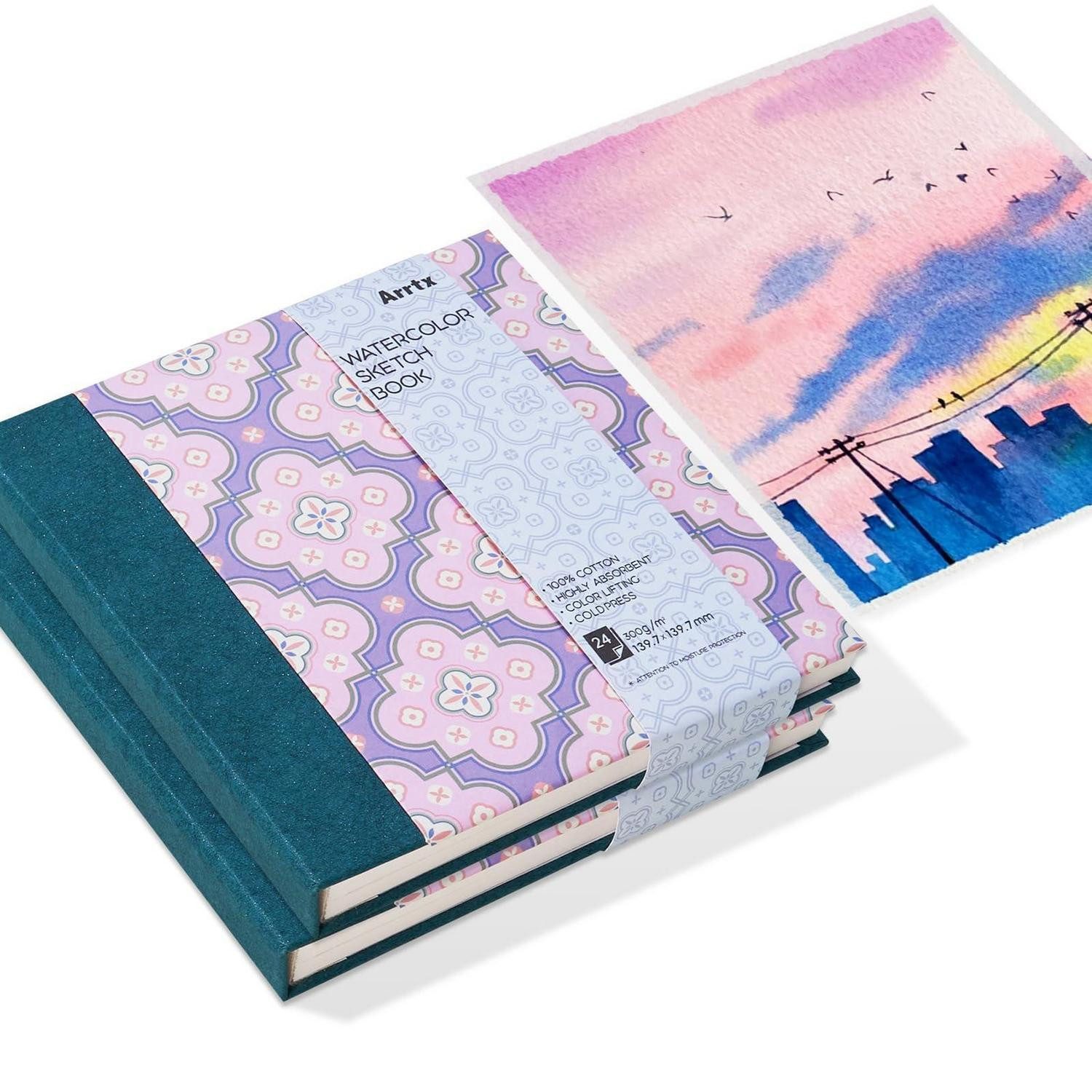 LuxusKollektion Skizzenbuch Aquarell-Skizzenbuch 14x14cm 100% Baumwolle Hardcover
