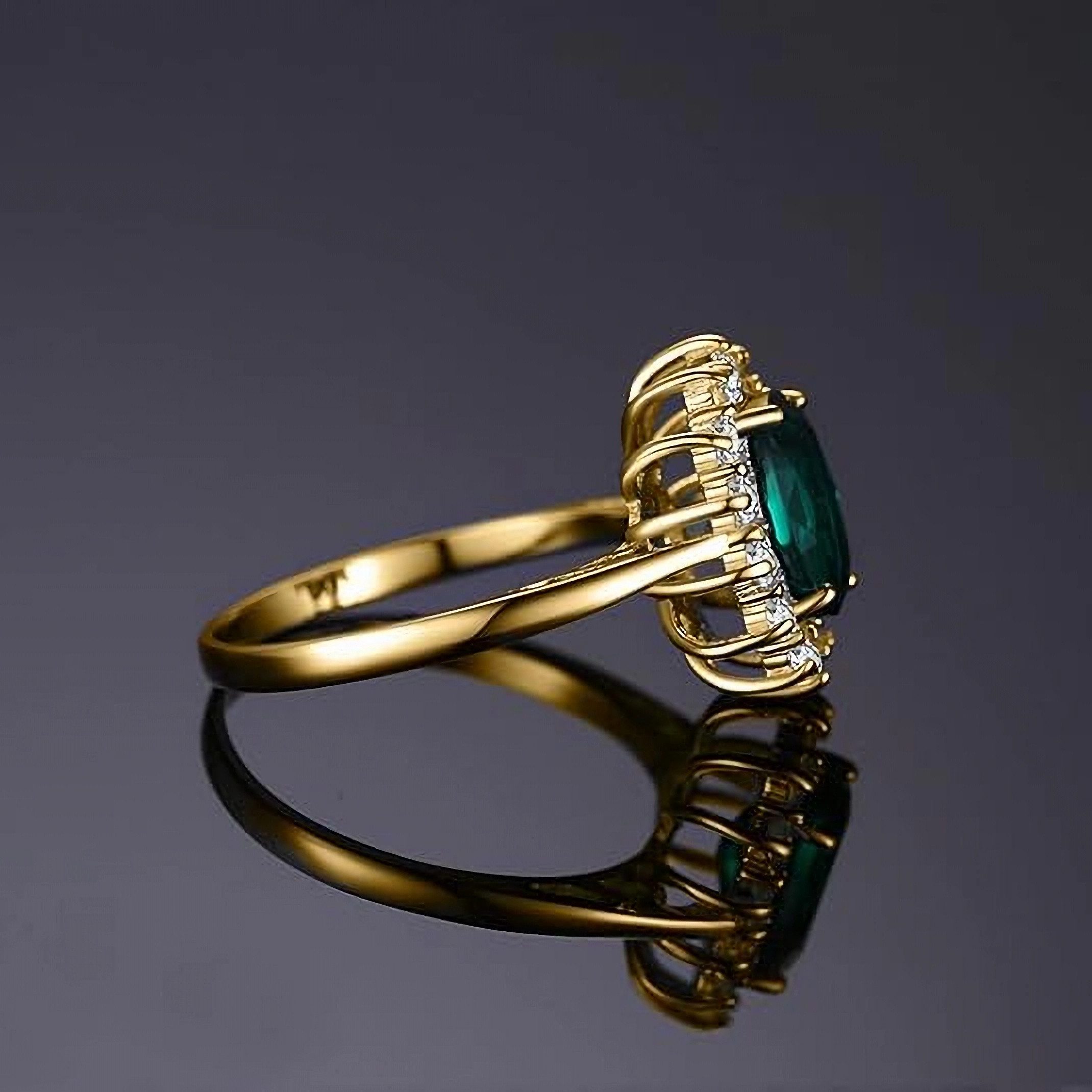 Jumpeak Diamantring 585 Gold, 3ct ovaler, im Labor gezüchteter Smaragd, Pavé-Fassung., Ehering, Verlobungsring,Mutter tochter Geschenk, Geschenk für Damen