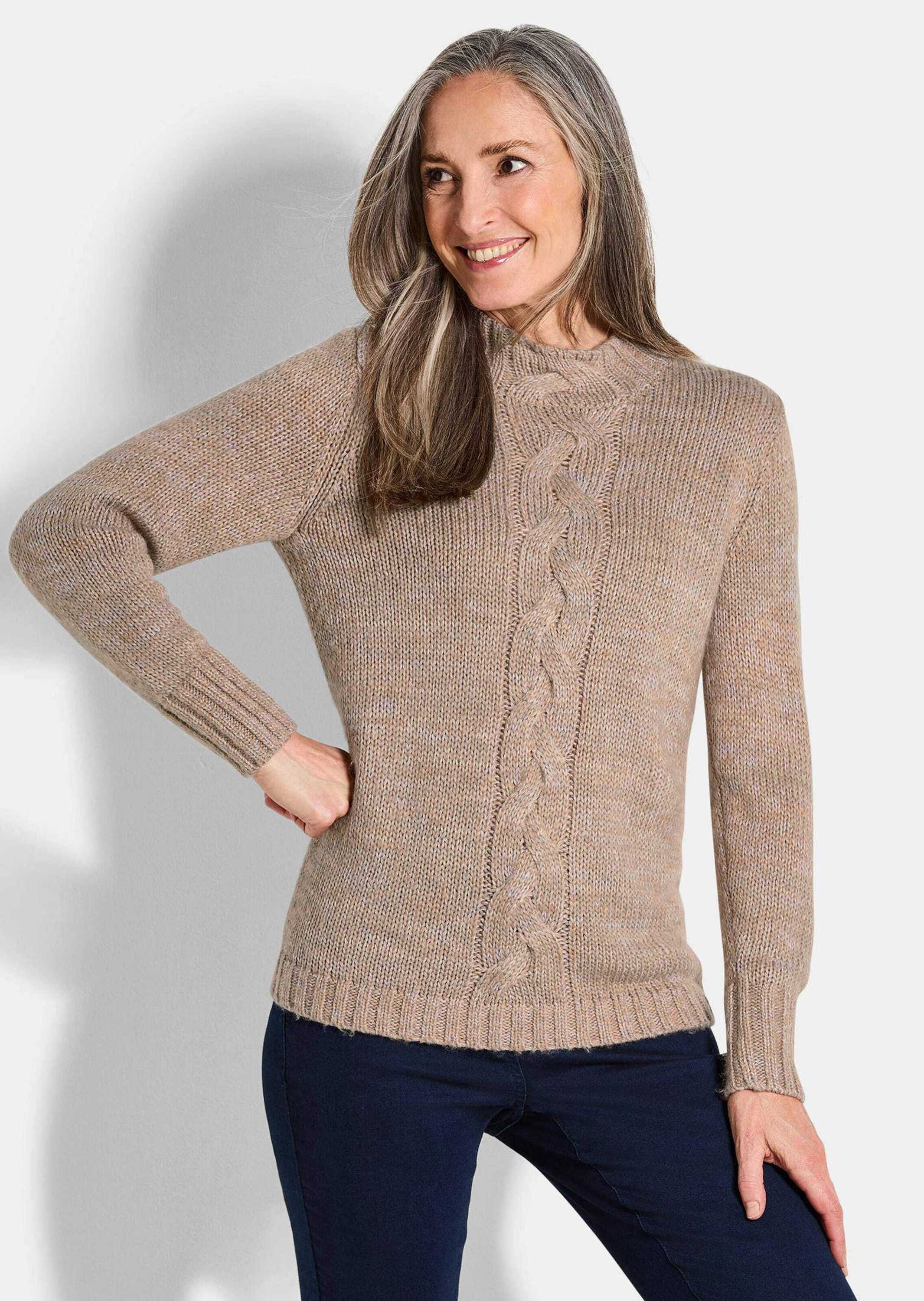 GOLDNER Strickpullover Hüftlanger Langarm Pullover, Zopfstrick günstig online kaufen