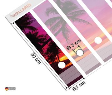 Wallario Etiketten Abendrot unter Palmen - pinker Himmel am Strand, Ordnerrücken-Sticker in verschiedenen Ausführungen