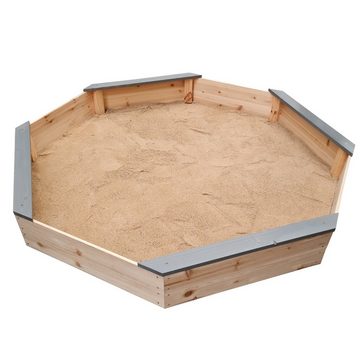 Loggyland Sandkasten Buddelkiste mit Abdeckung 8-eckig Sandkiste Sandbox aus Nadelholz, (komplettes Set), natur grau 177x177x20cm