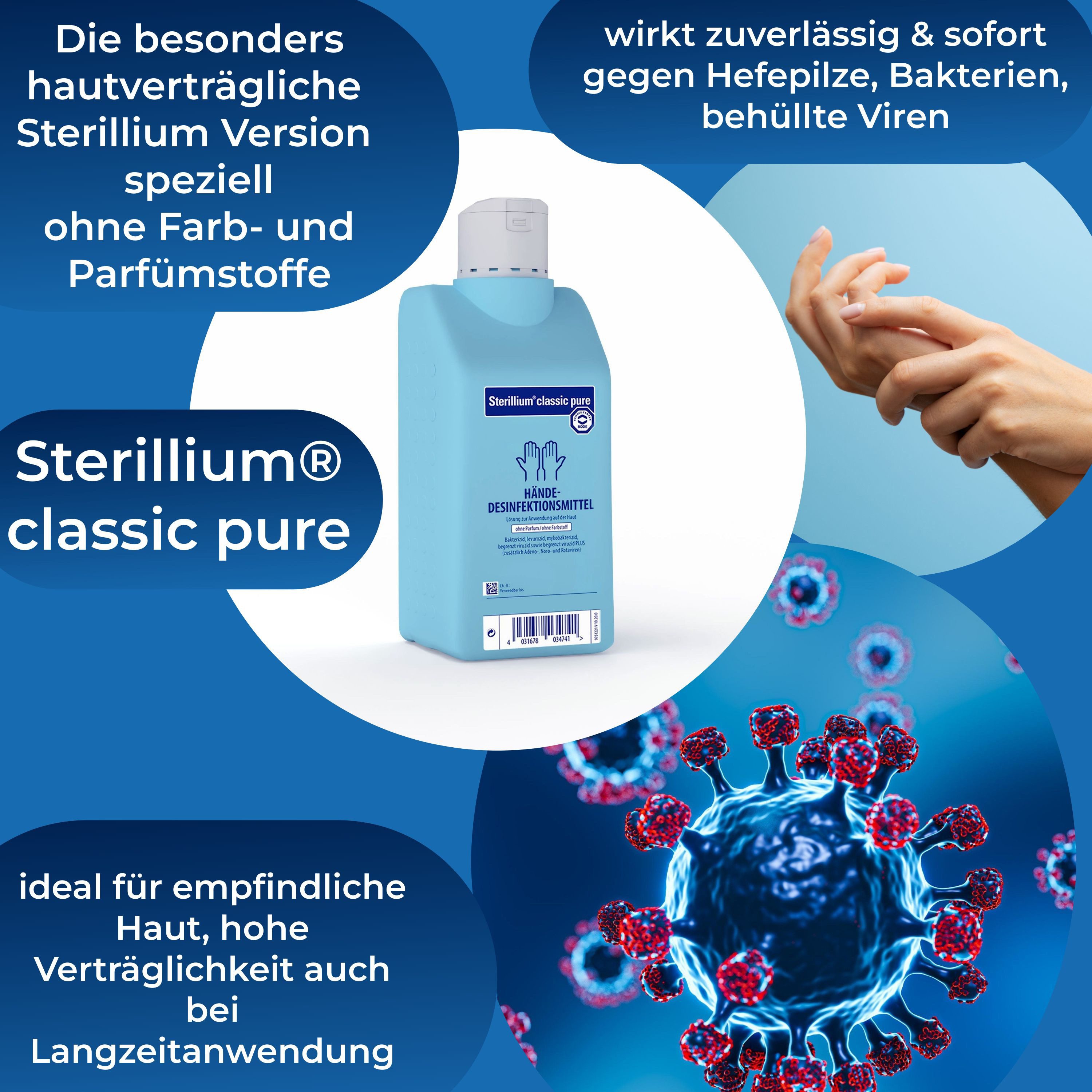 Horn Medical Horn Medical Dosierpumpe mit 2x Sterillium classic pure 500ml Hand-Desinfektionsmittel (Spar-Set, [- bekannt & bewährt Farbstoff- und parfümfrei auch für empfindliche Haut)