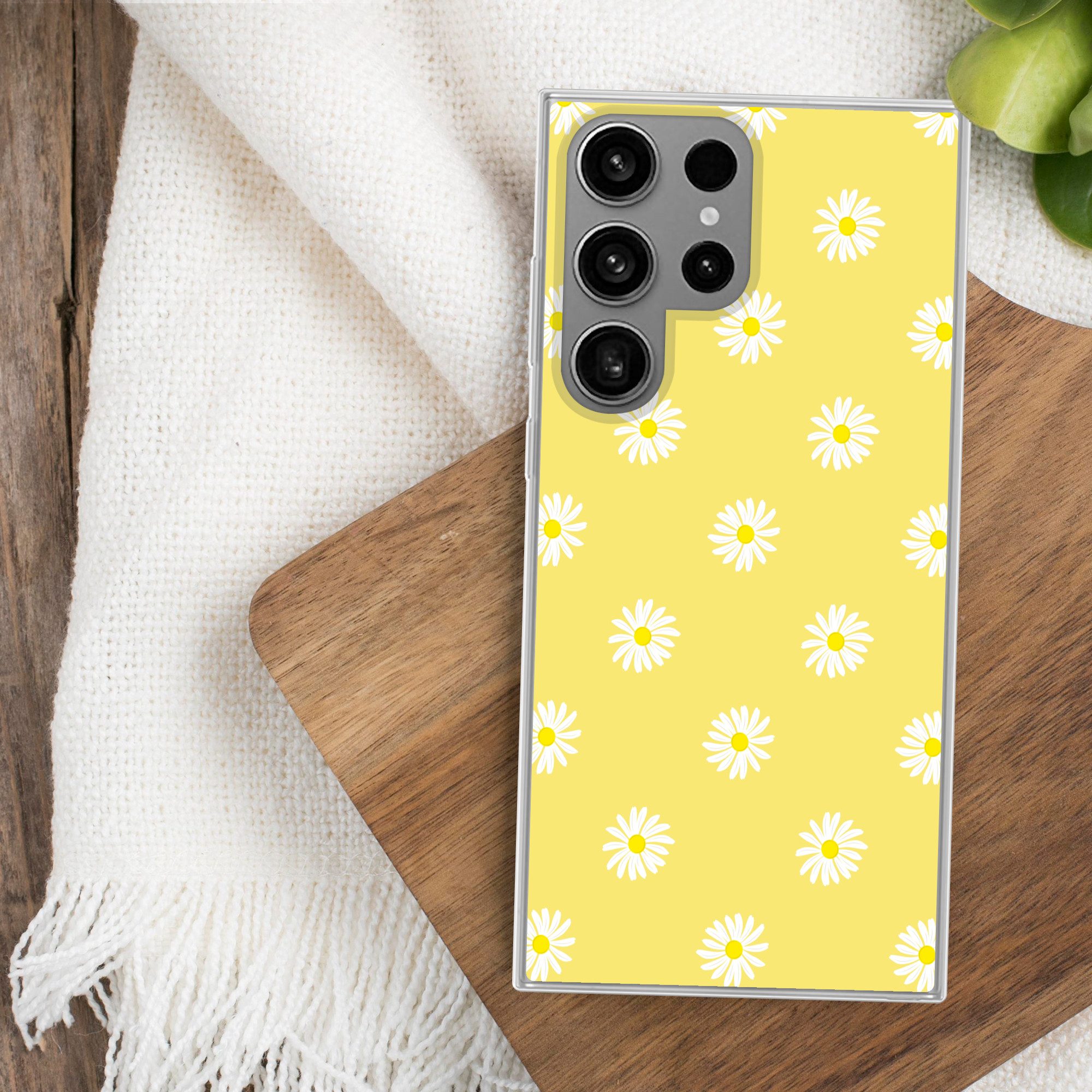 MuchoWow Handyhülle für Samsung Galaxy S23 Ultra Gänseblümchen - Pastell - Weiß - Gelb - B
