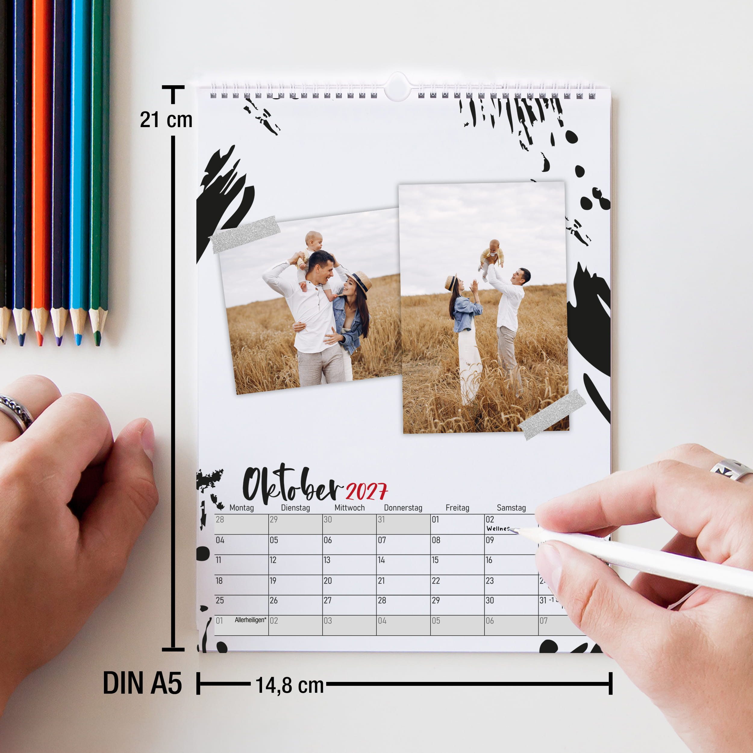 TOBJA Kalender zum Selbstbasteln DIY Foto-Kalender 2027 A5 Ink Schwarz-Weiß Bastelkalender Geschenk, Schwarz-Weiß modern, von/für-Cover, 250g FSC, alle Stifte, A5