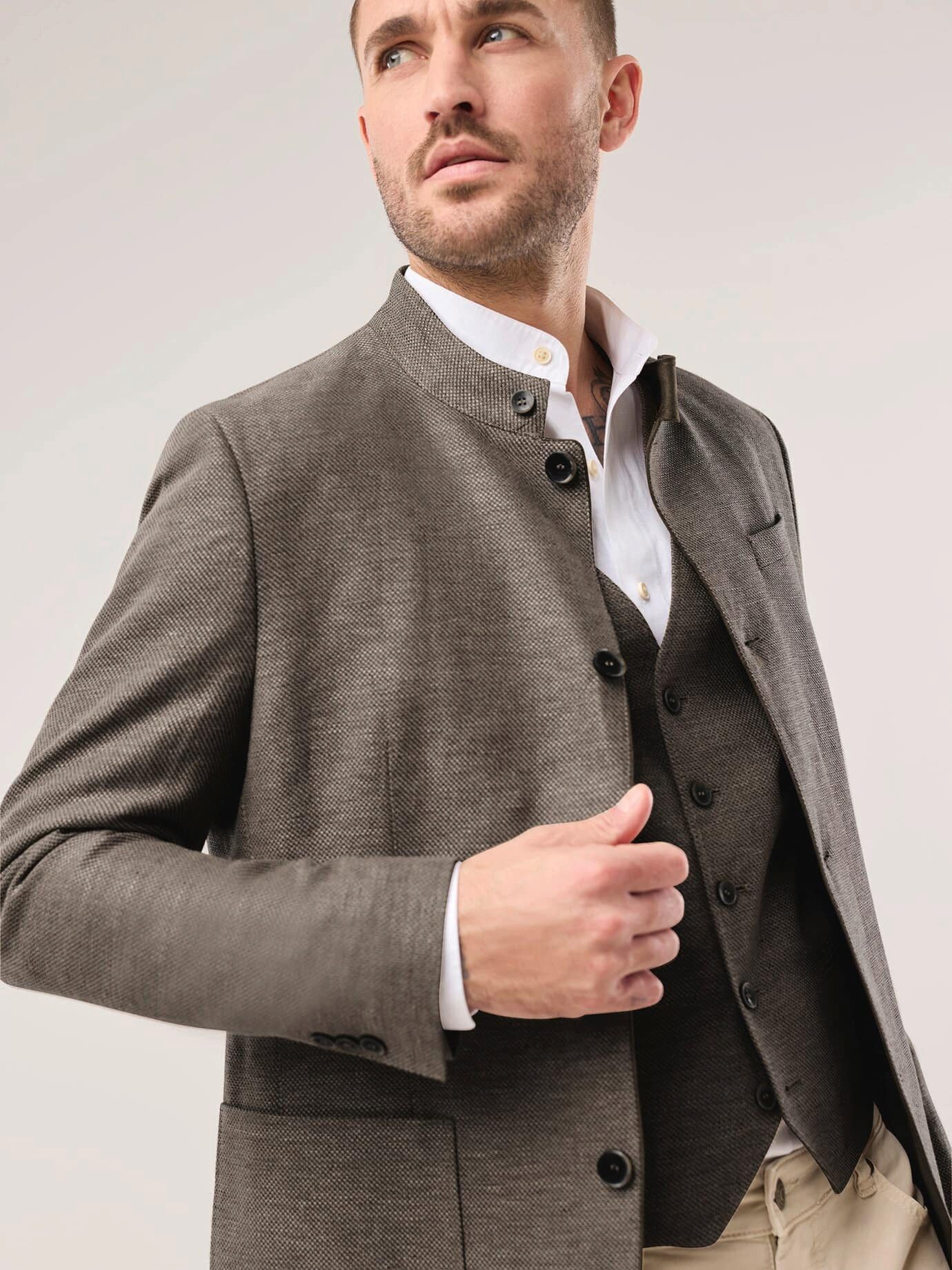 Walbusch Janker Herren Reiseleinen-Janker Comfort fit Stehkragen, modern, knitterarm, Kurzgröße – Bild 3 von 4