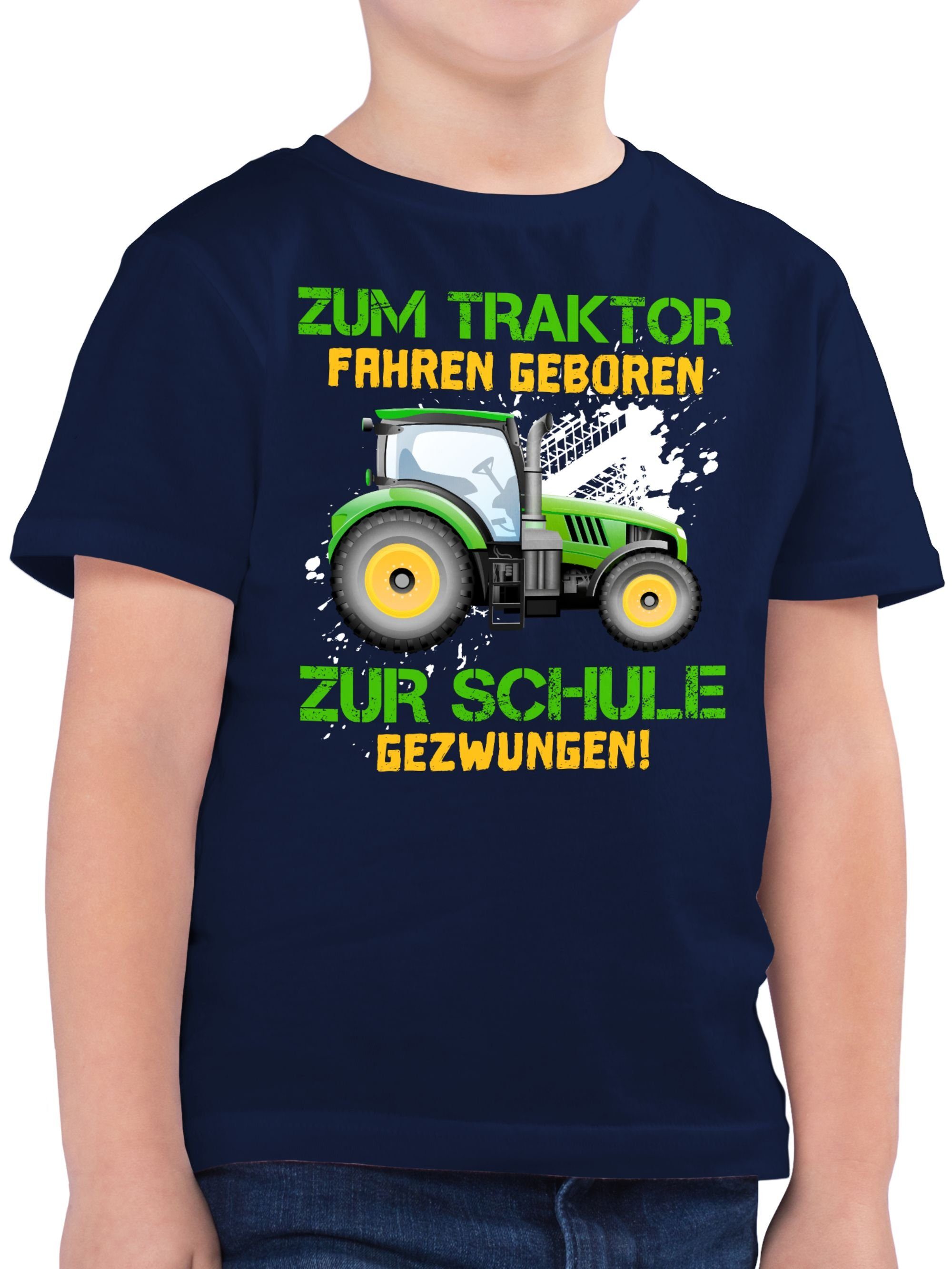 Shirtracer T-Shirt Zum Traktor fahren geboren zur Schule gezwungen - Kinder Landwirt Baue Einschulung Junge Schulanfang Geschenke 2 Dunkelblau