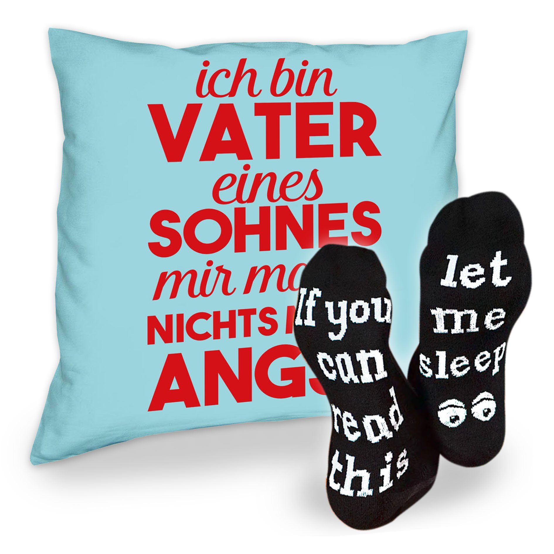 Soreso® Dekokissen Kissen Ich Sleep, Sohnes Vater Sprüche & Geburtstag Geschenke eines bin hellblau Socken Vatertag Weihnachten