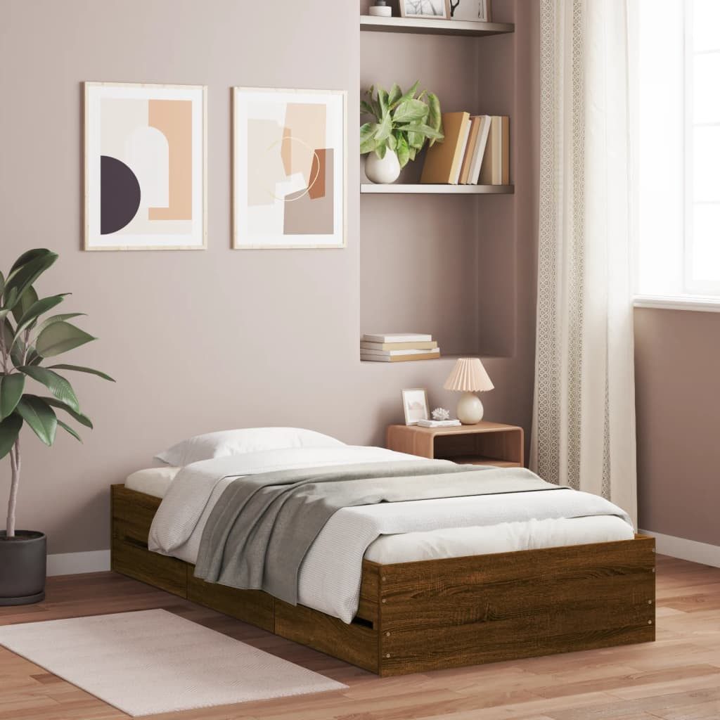 furnicato Bettgestell mit Schubladen 193x78x33 cm Braun Massivholz (1-tlg), Stabiles Einzelbett mit 6 Schubladen für Ordnung im Schlafzimmer