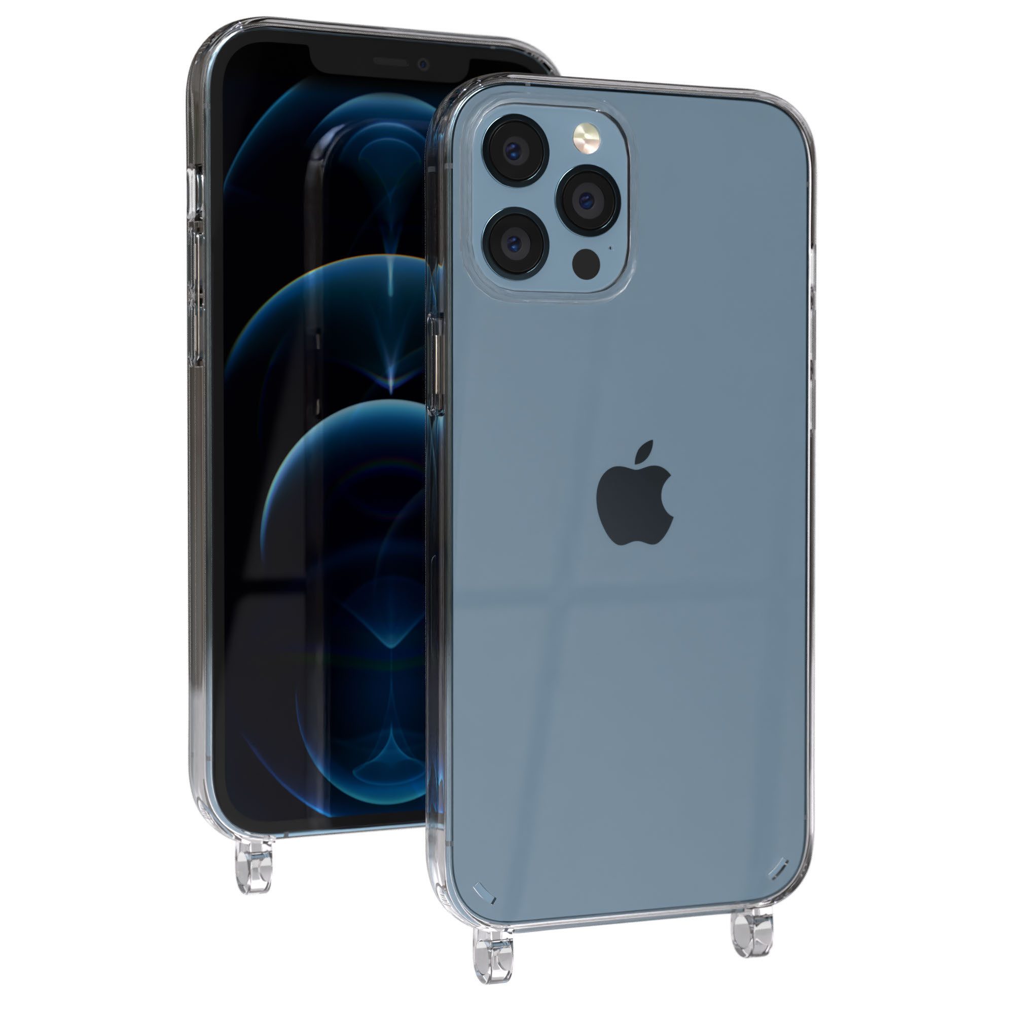EAZY CASE Handykette Handyhülle für Handyketten mit Befestigungsösen für iPhone Modelle 6,7 Zoll, Hülle für Handykette, Transparent mit Ösen für Apple iPhone 12 Pro Max