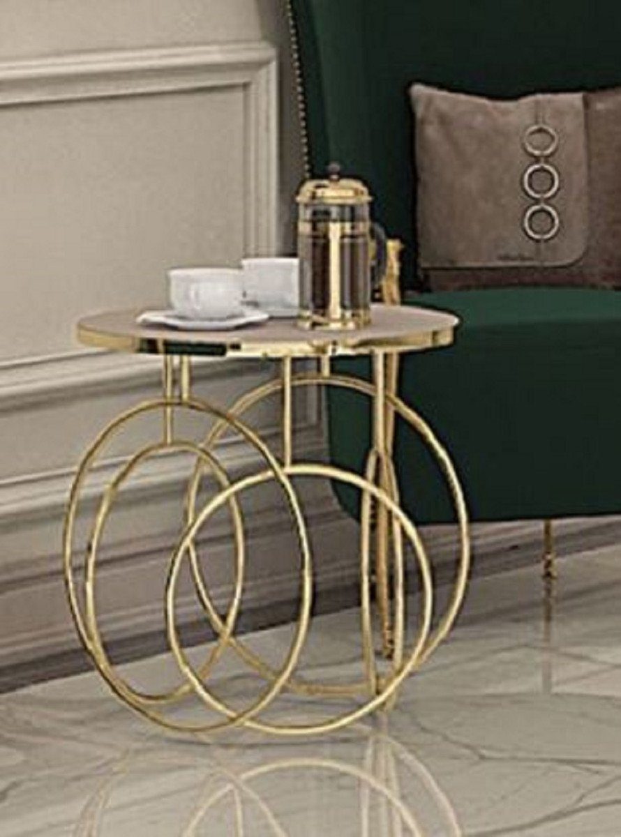 Casa Padrino Beistelltisch Luxus Beistelltisch Gold / Creme - Designer Tisch mit Marmorplatte - Luxus & Hotel Möbel - Luxus Qualität