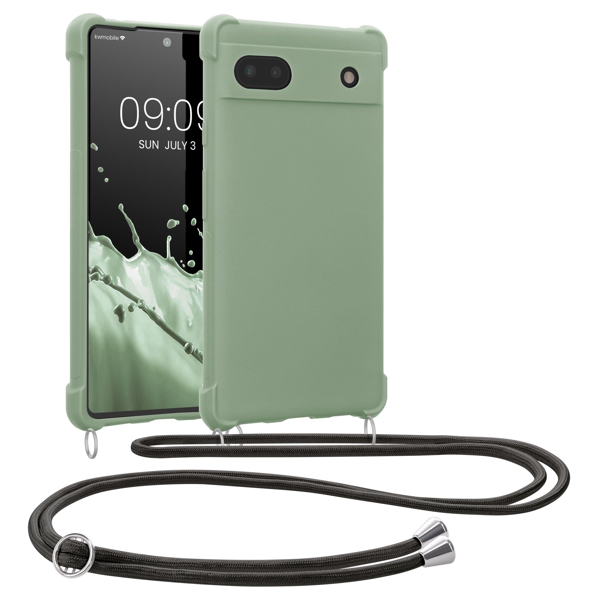 kwmobile Handyhülle Hülle für Google Pixel 6a, mit Metall Kette zum Umhängen - Silikon Handy Cover Case Schutzhülle