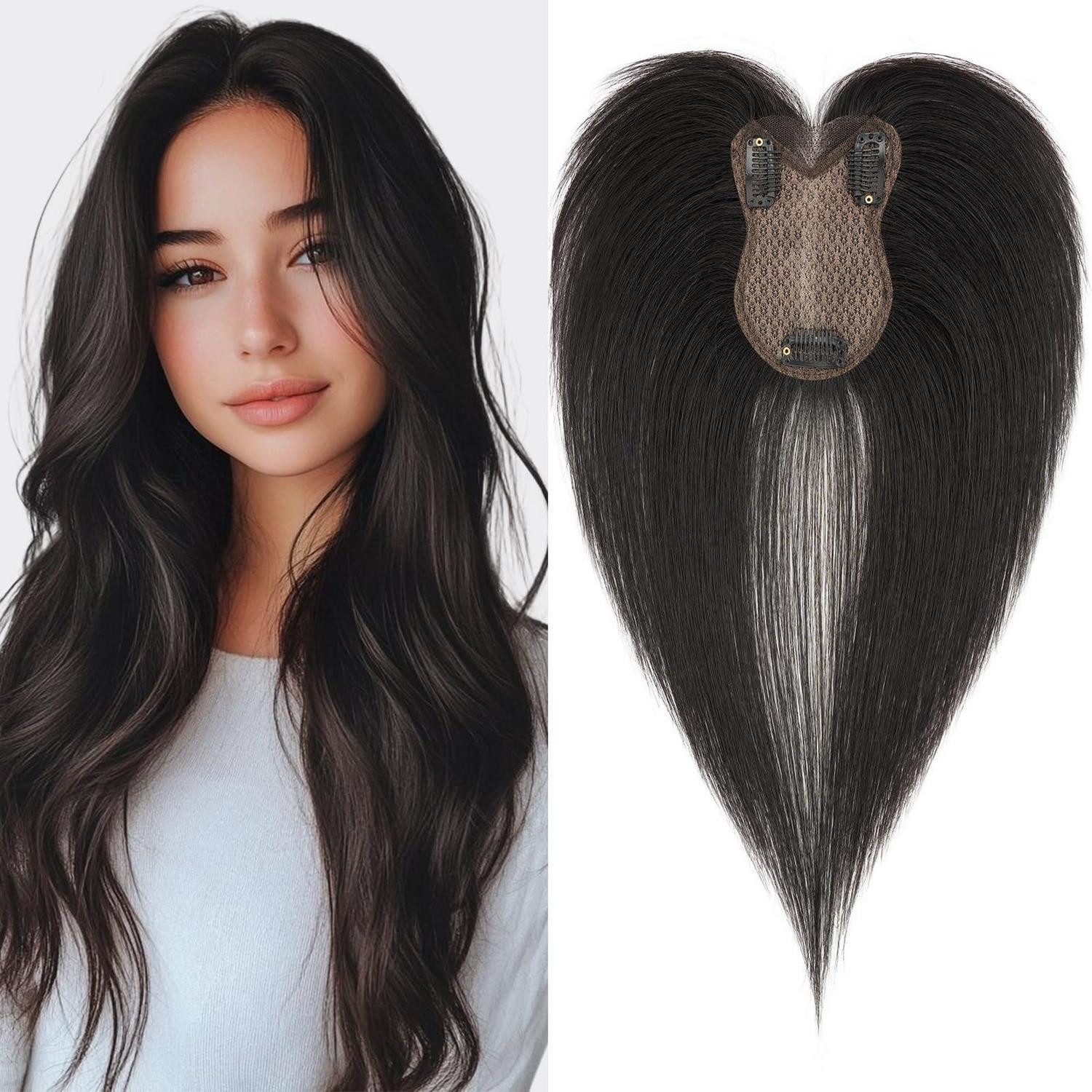 LuxusKollektion Toupet Toupet Damen Echthaar Remy 27cm (Seitenpony) #1B Natürliches Schwarz