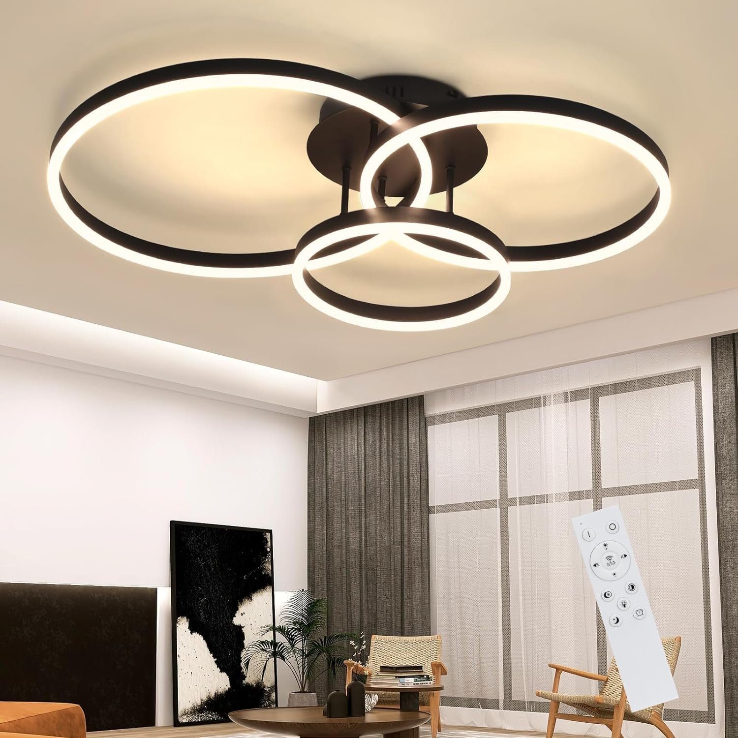 Nettlife LED Deckenleuchte Dimmbar Wohnzimmer Gold 2 Ring Acryl 46W 59CM Mo günstig online kaufen