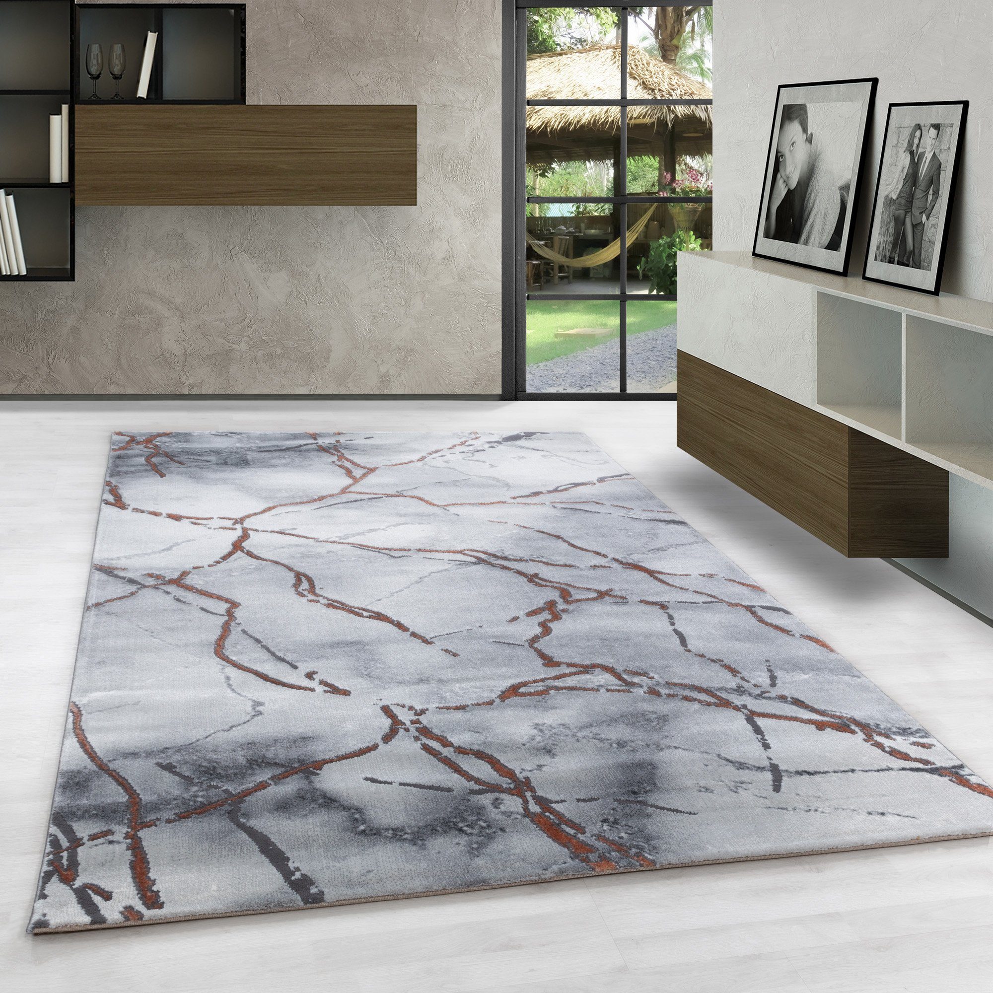 Designteppich Marmor Design, Carpetsale24, Läufer, Höhe: 12 mm, Kurzflor Teppich Wohnzimmer Marmor Design bronzefarbe, Modern Stil
