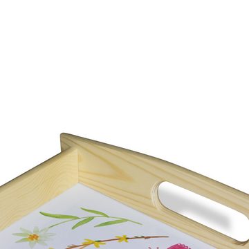 Mr. & Mrs. Panda Tablett Frühling - Geschenk, Outdoor, positive Botschaft, Jahreszeit Motiv, M, Echtholz lasiert, (1-tlg), Anti-Rutsch Pads