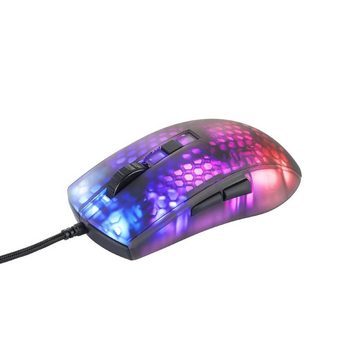 DELTACO GAM-144 ultraleichte transparente RGB Maus Kabel Gaming Maus (große Leuchtfläche, kabelgebunden, schnelle Reationszeit)