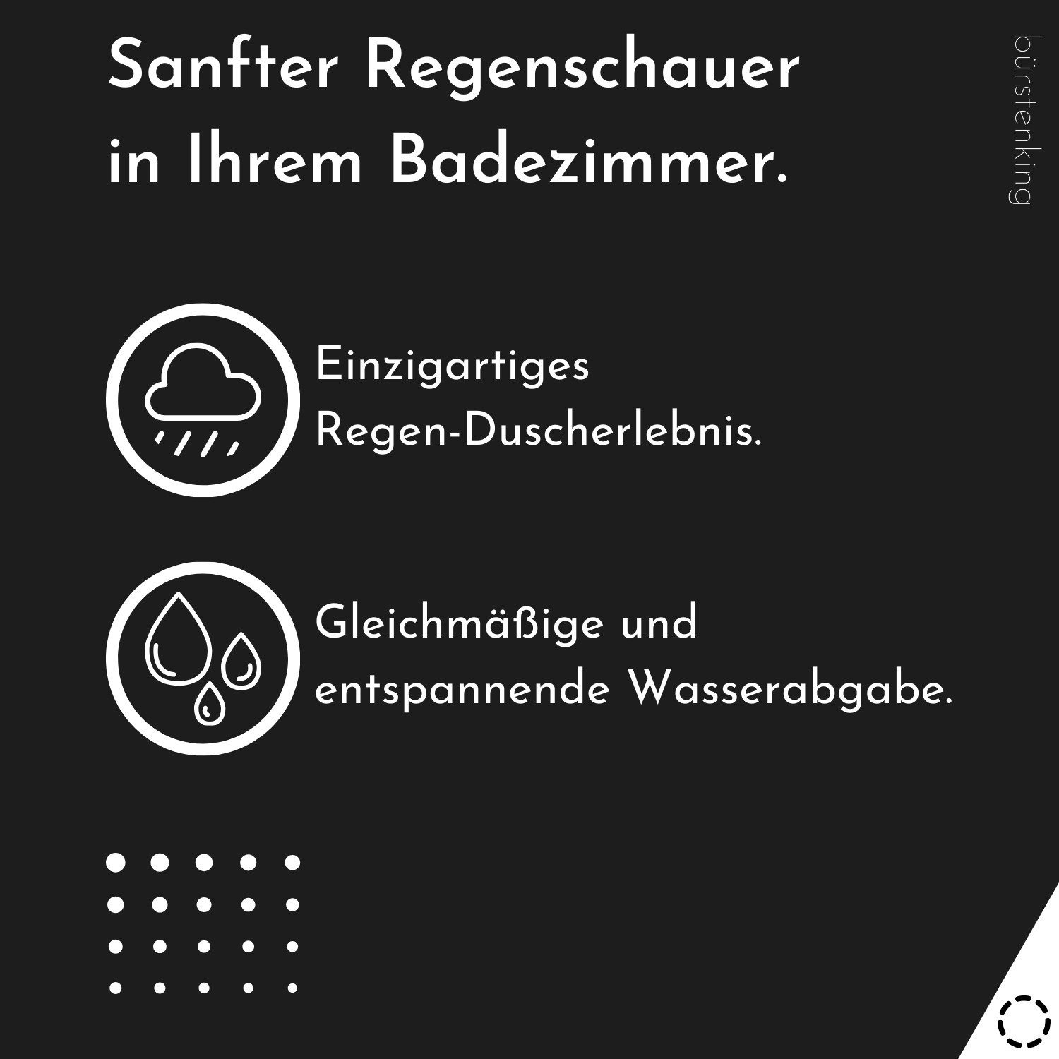 Bürstenking Regenduschkopf Regendusche Duschkopf Ø 23 cm, Regenduschkopf – mit Kugelgelenk, Chrom, chromfarben, Regenduschkopf, Antikalk-Silikondüsen, verstellbar