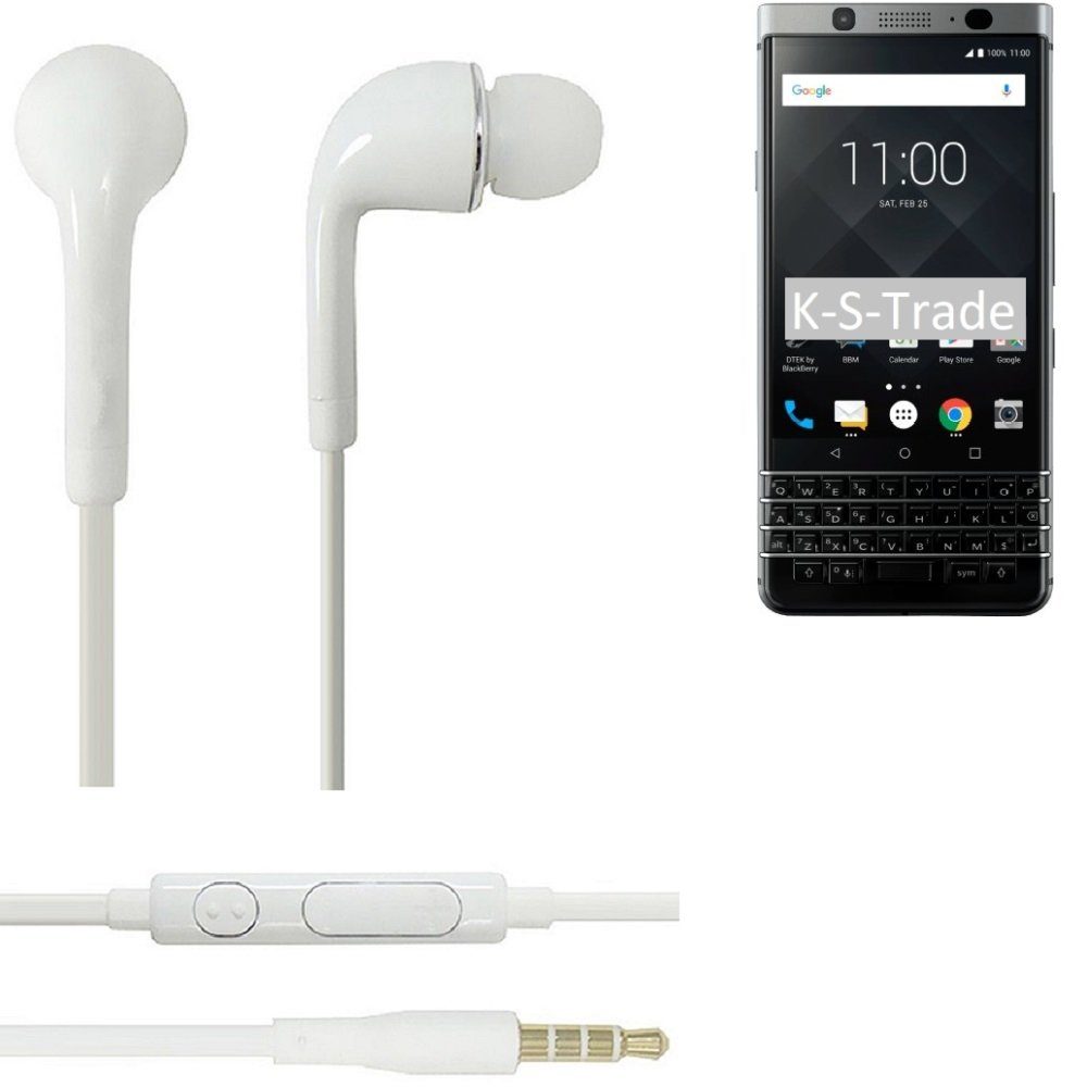K-S-Trade für Blackberry KeyOne In-Ear-Kopfhörer (Kopfhörer Headset mit Mikrofon u Lautstärkeregler weiß 3,5mm)