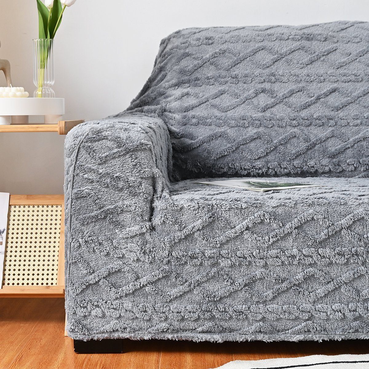 Sofabezug, HOMEIDEAS, elastischer Jacquard-Stoff Sofabezug Möbelbezüge Grau