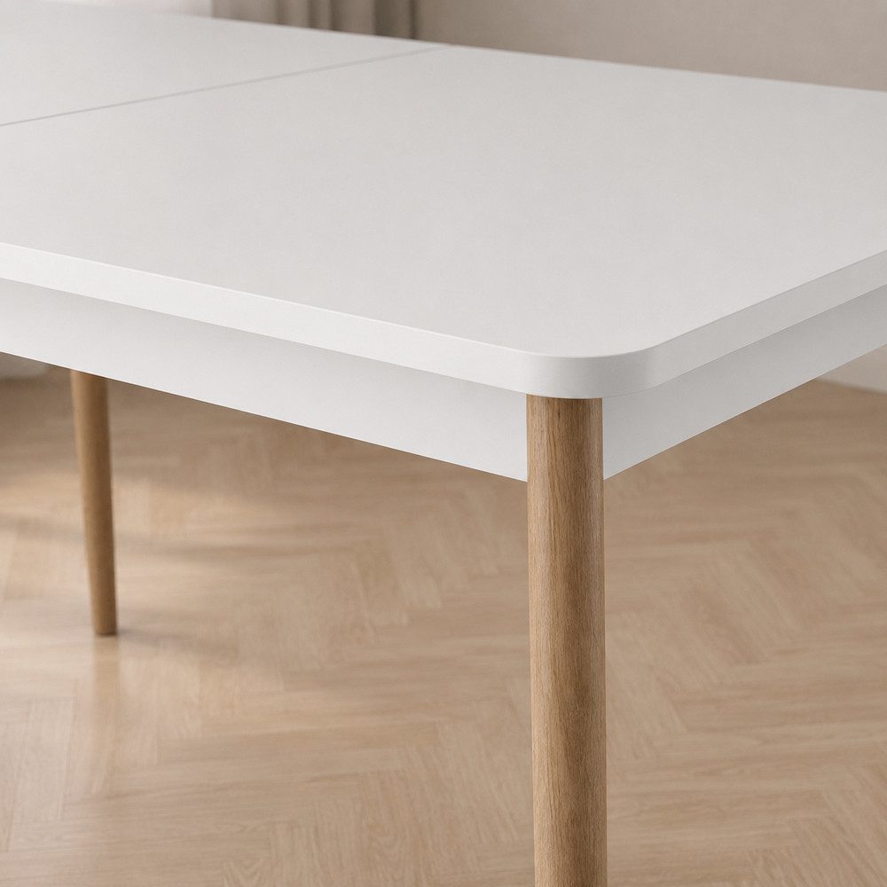 Lomadox Esstisch POSITANO-160, ausziehbar von 140 auf 180 cm Breite, Weiß mit Eiche