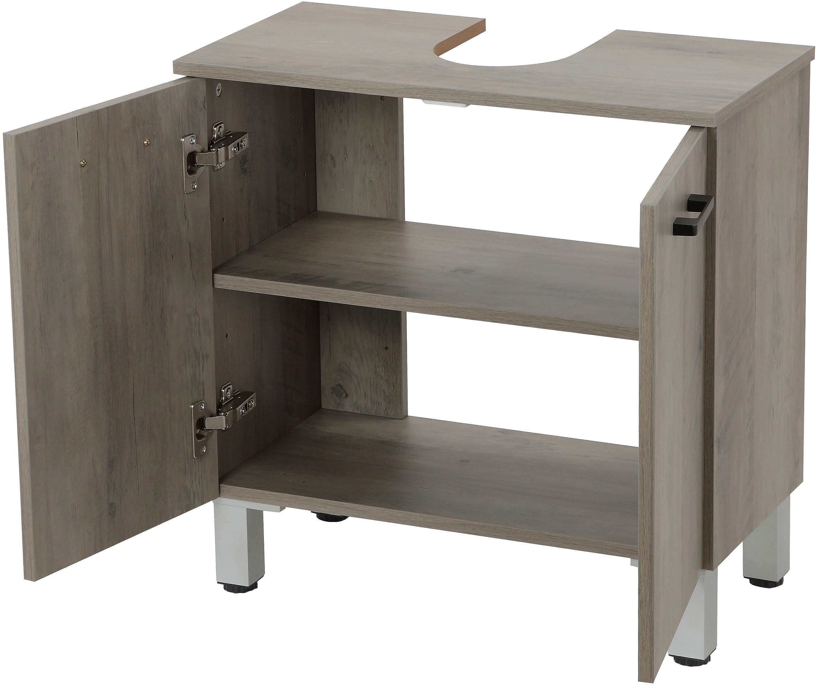 welltime Waschbeckenunterschrank Florenz,Breite 60cm, 2 Tür, 2 Fächer, mit Siphonausschnitt, MDF-Front in verschiedenen Farben erhältlich, Badmöbel, Badschrank, – Bild 5 von 5