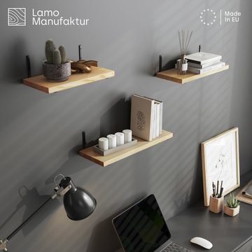 LAMO Manufaktur Wandregal Wandhalter 3er Set, Komplett-Set gerade Kante, 20mm stake Massivholzplatte