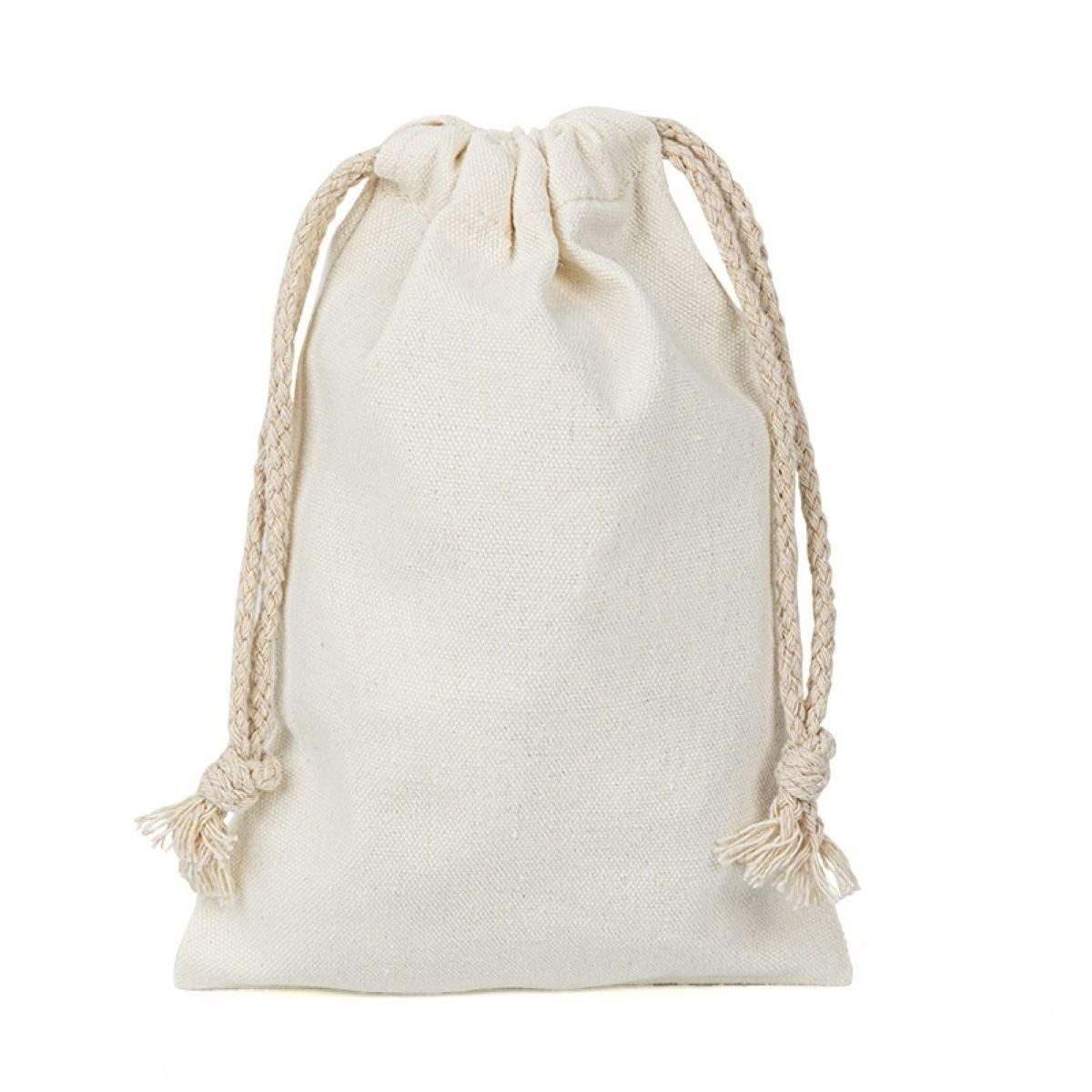 Rolipo Beuteltasche Baumwoll-Leinen-Beutel mit Zugband 16x21 cm – Turnbeutel, 8‑fach geflochtener Kordel, verstellbare Öffnung, für Alltag & Reise