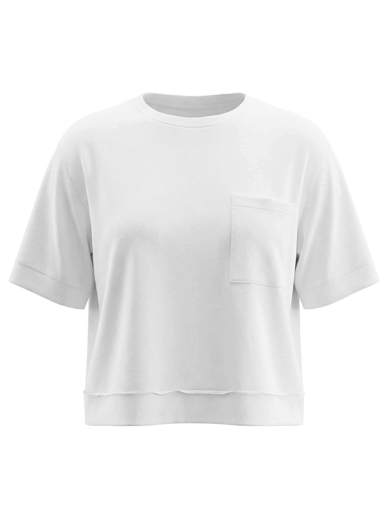 T-Shirt Damen Oversize Cropped Kurzarm Sommer Basic Casual mit Brusttasche