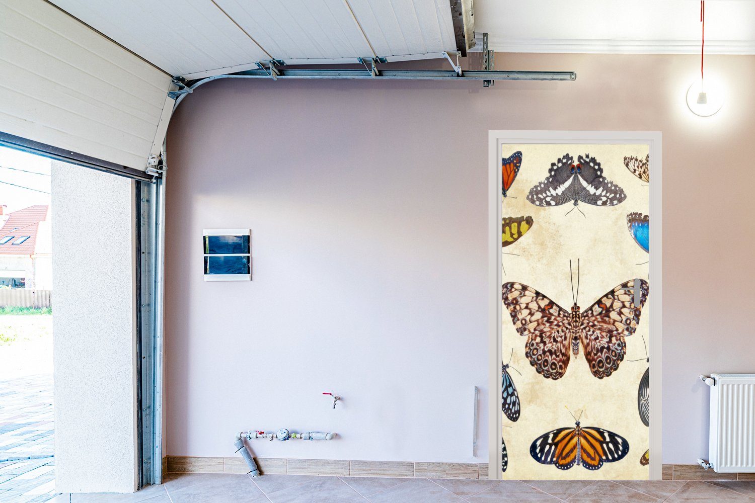 Türaufkleber, (1 St), Türtapete Fototapete für cm Tür, bedruckt, Druck Matt, Botanischer Schmetterlinge, MuchoWow 75x205